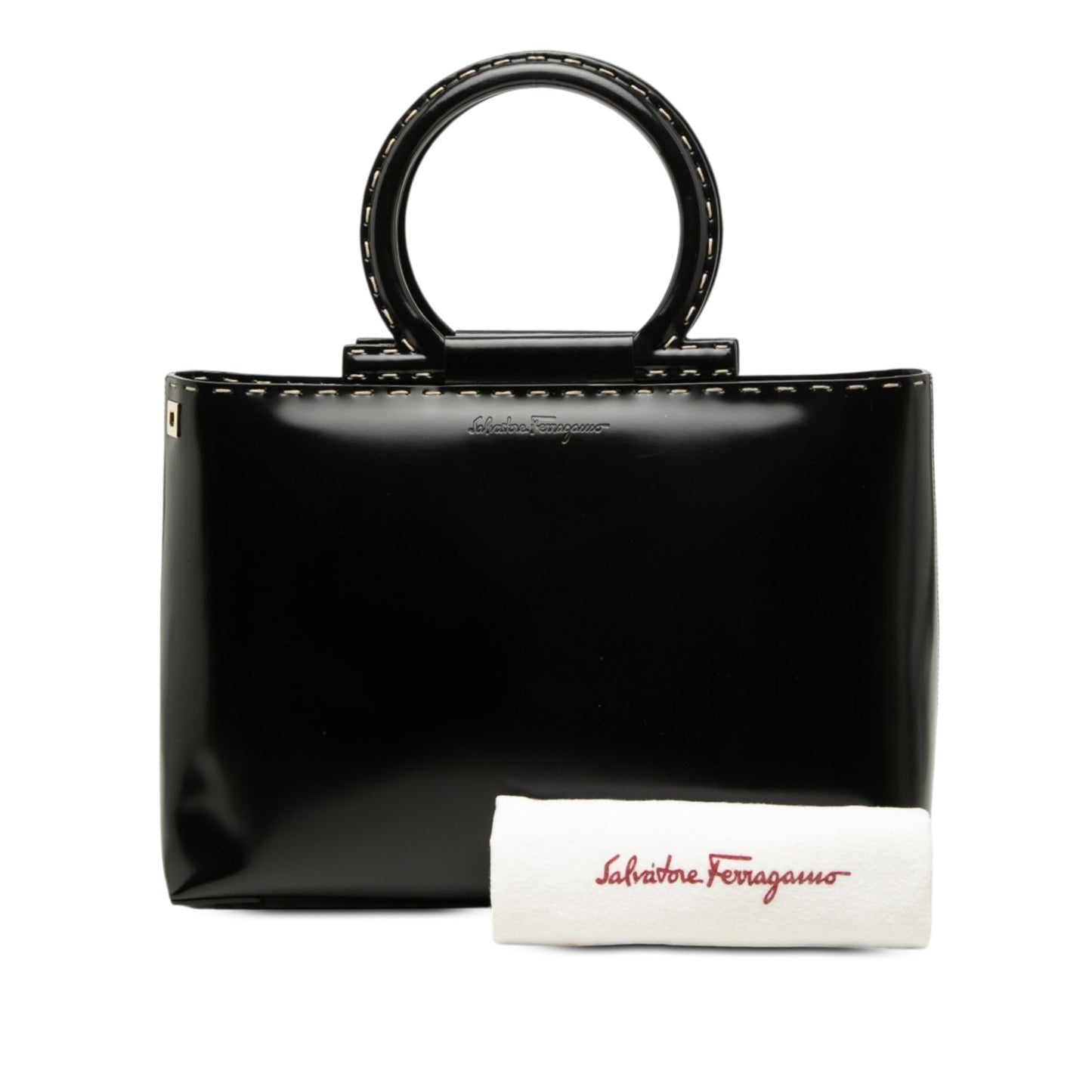 Ferragamo Patent Gancini Top Handle Satchel