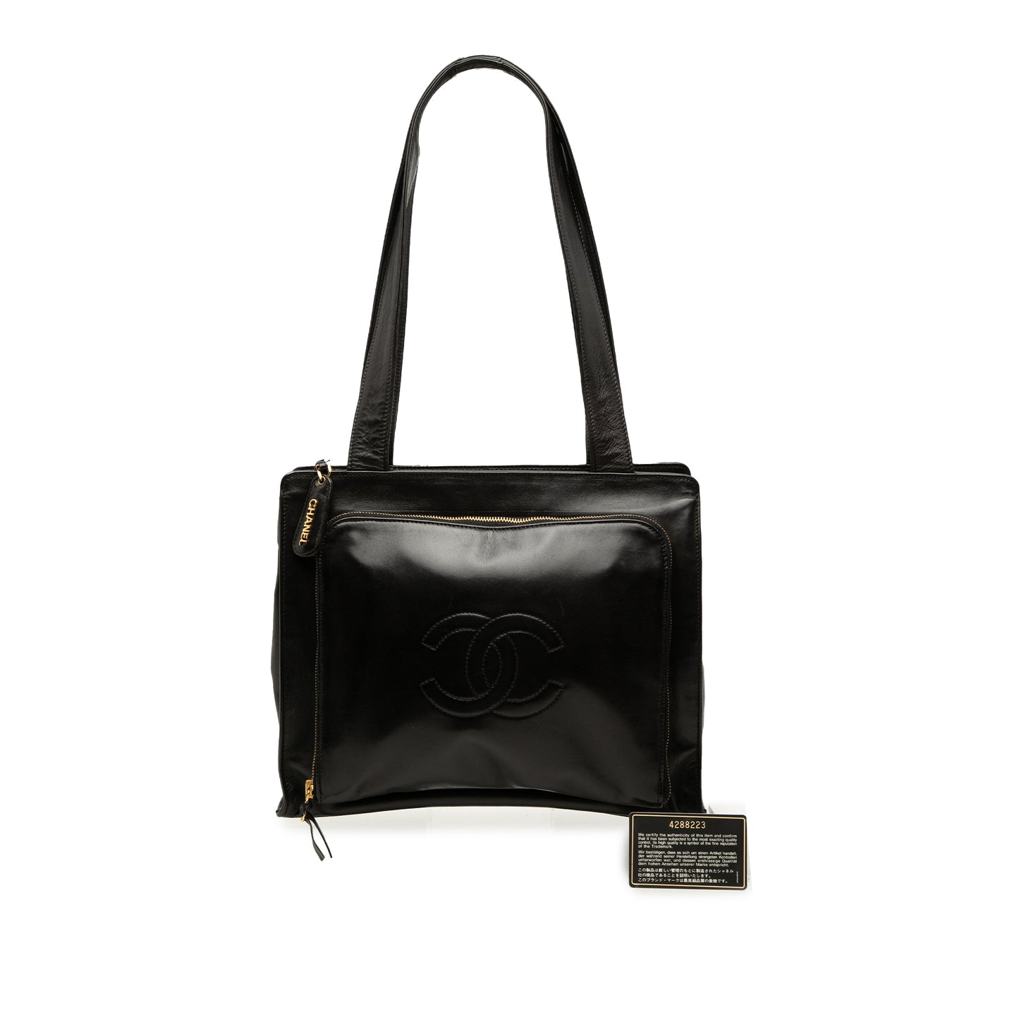 Chanel CC Lambskin Front Zip Pocket Tote