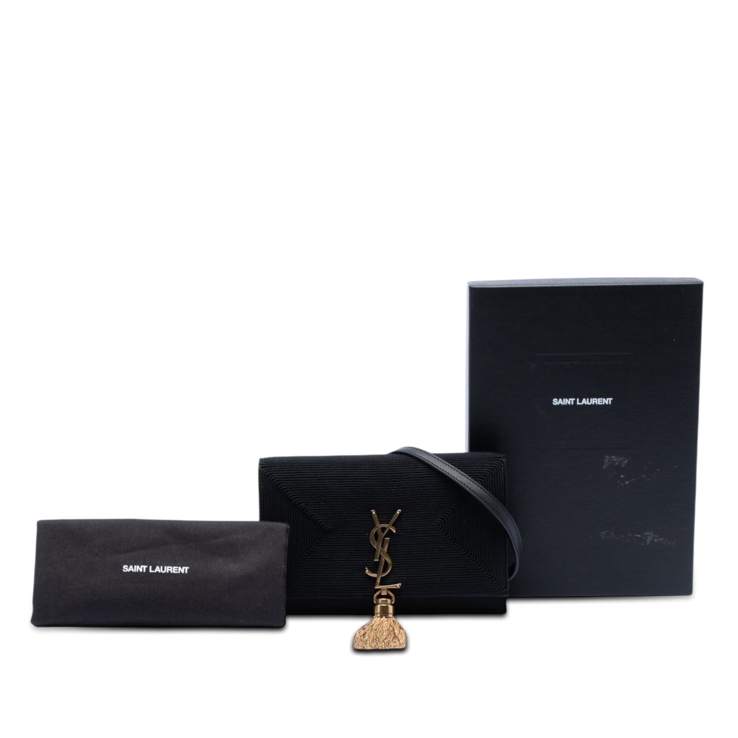 Saint Laurent Embroidered Satin Monogram Kate Tassel Wallet on Chain