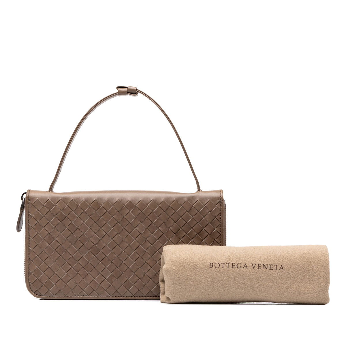 Bottega Veneta Nappa Intrecciato Wallet on Strap — Brown