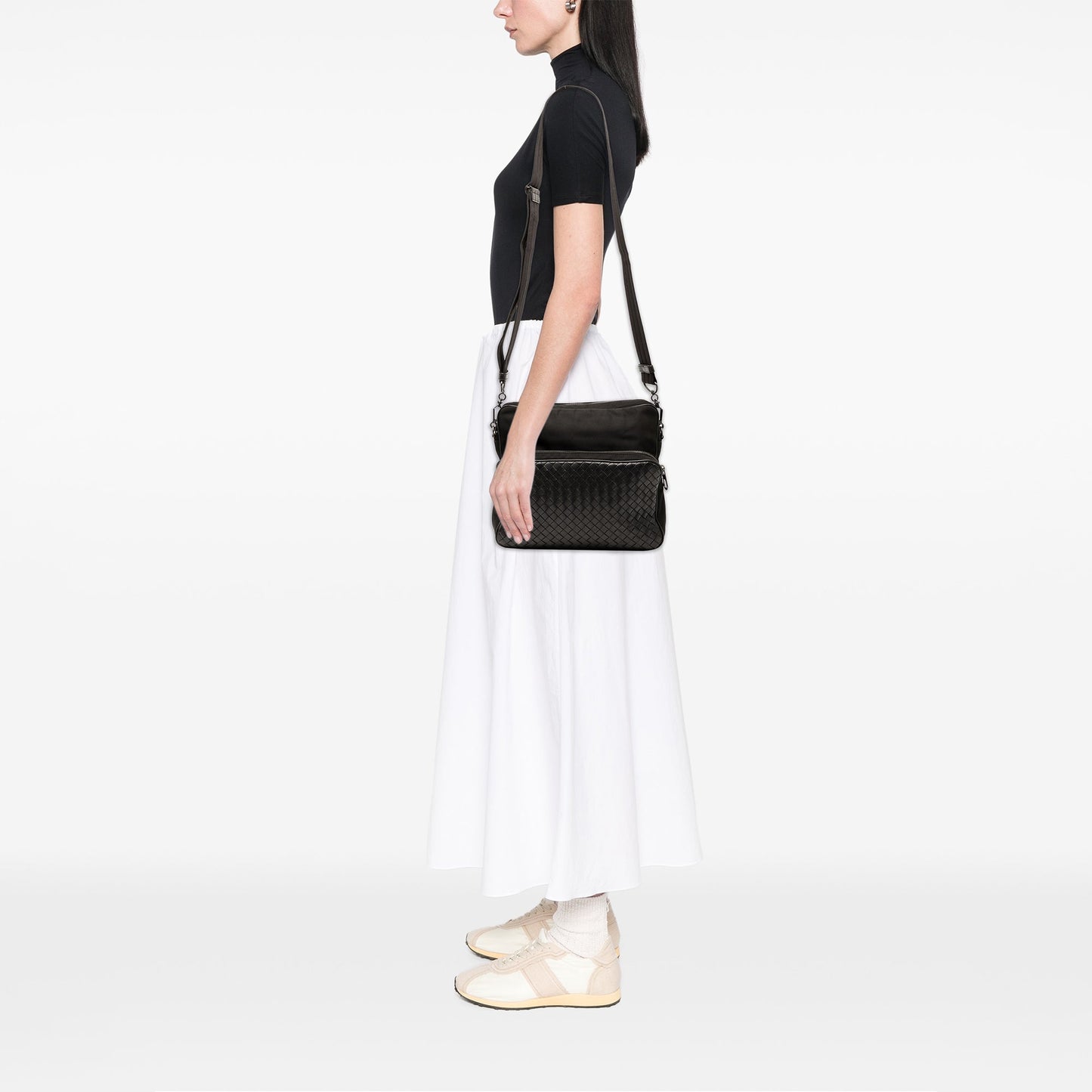 Bottega Veneta Nappa Intrecciato Trimmed Canvas Messenger Bag