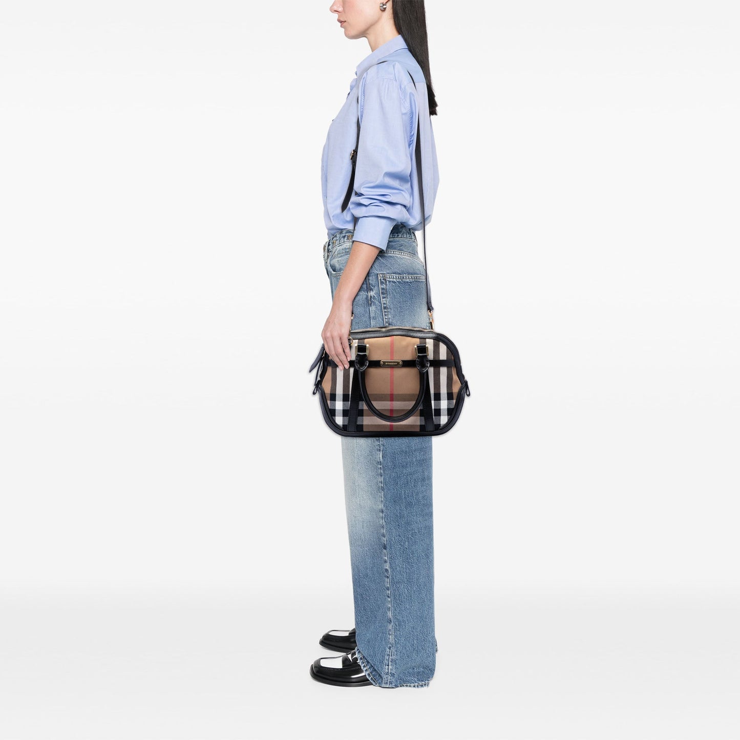 Burberry Small Leather Trimmed House Check Canvas Bridle Orchard Satchel