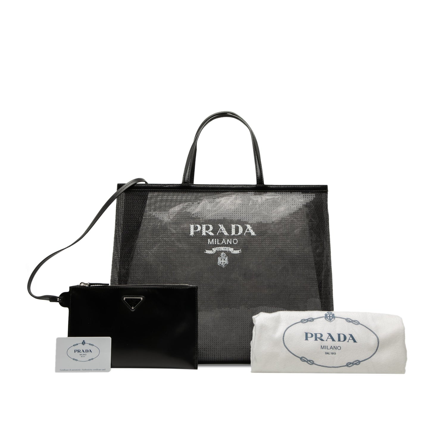 Prada Large Sequined Mesh Logo Tote
