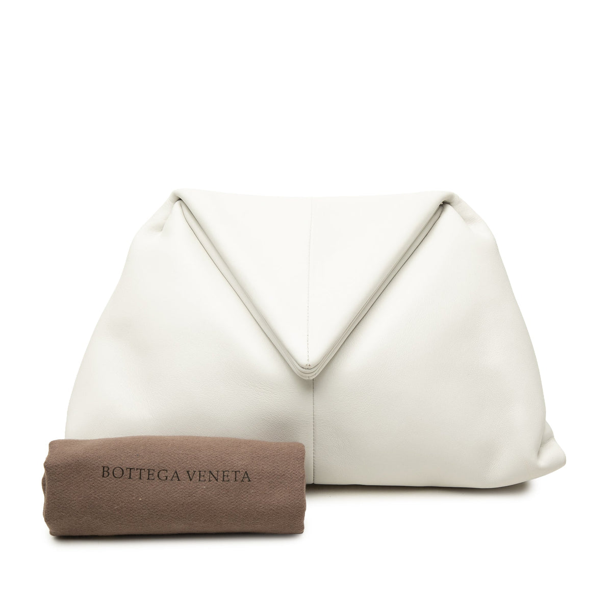 Bottega Veneta Leather BV Trine Angular Clutch — White