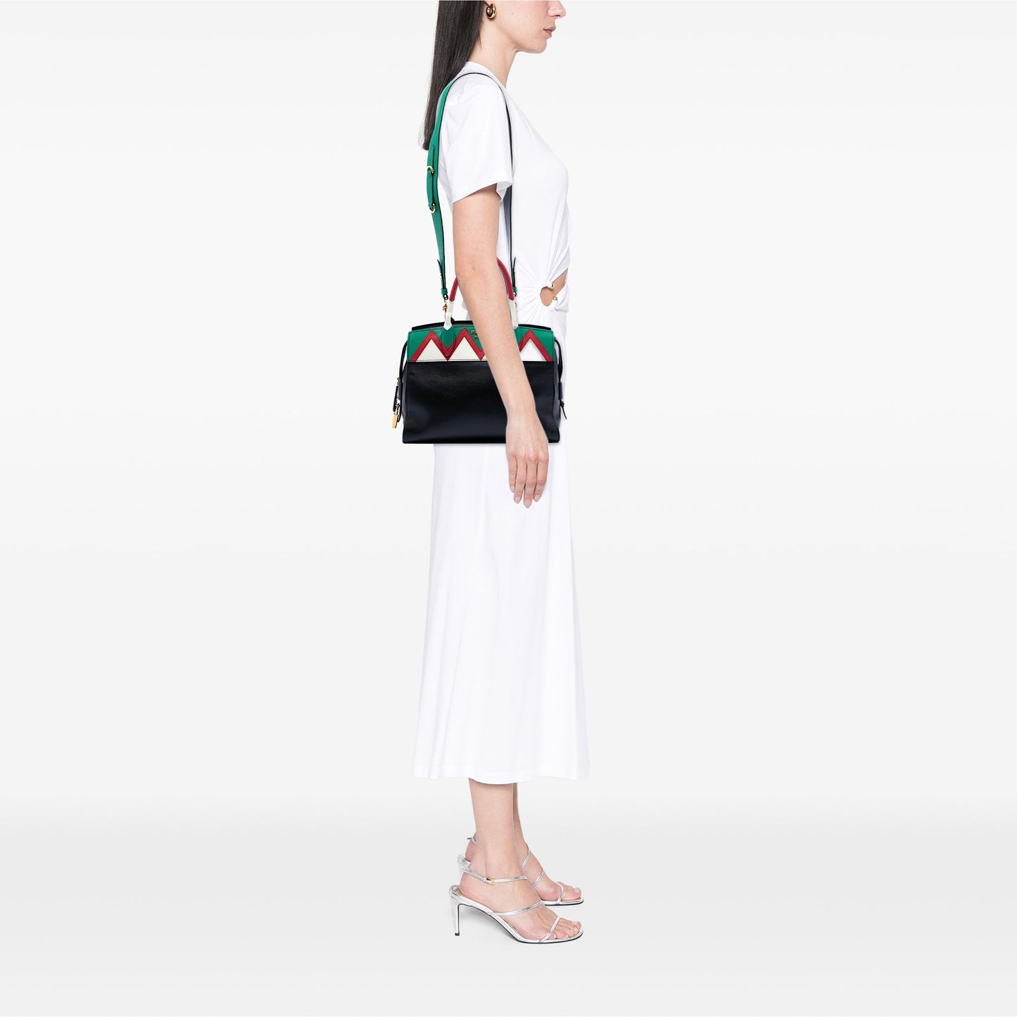 Prada Medium Saffiano Trimmed City Calf Greca Esplanade Satchel