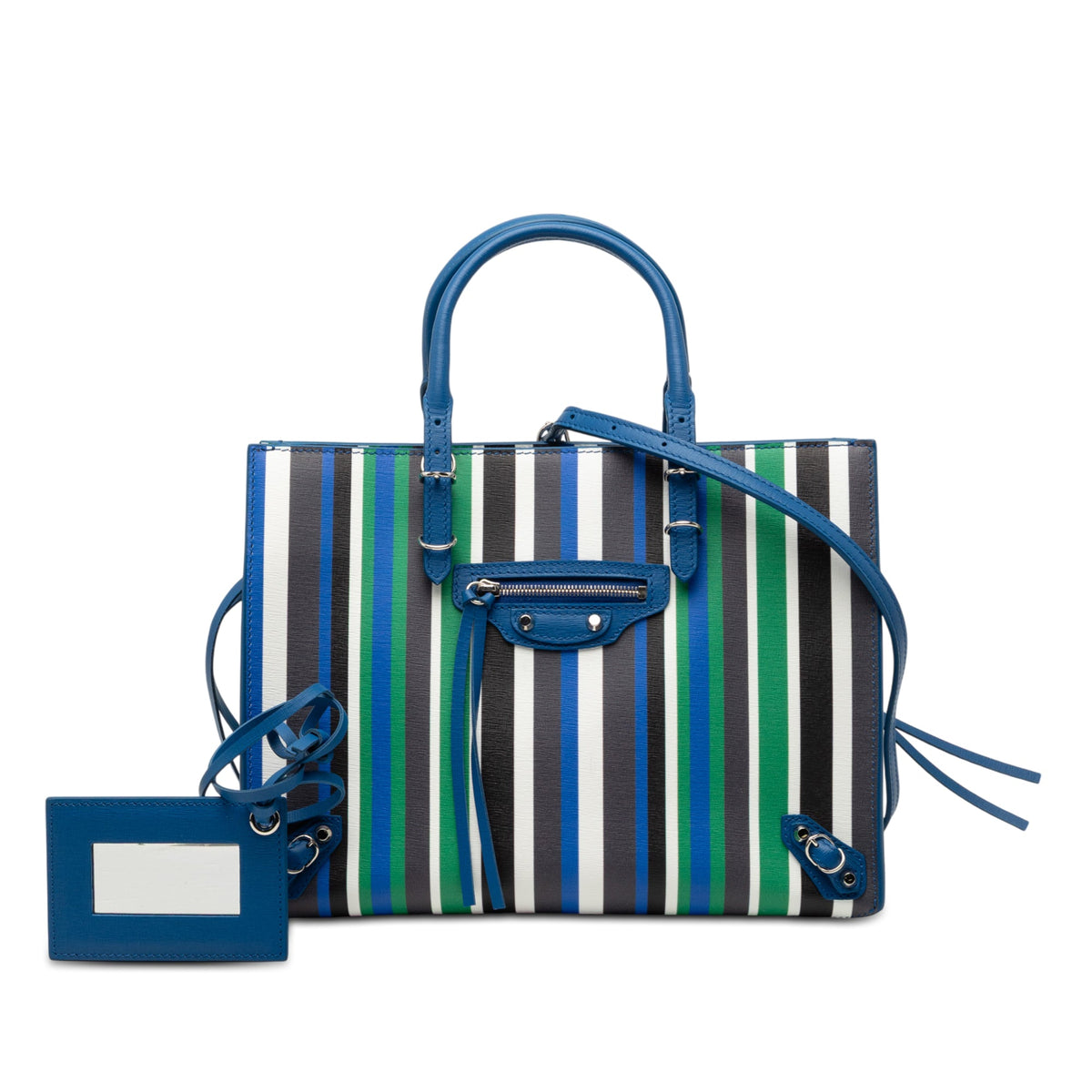 Balenciaga Mini Leather Striped Papier A6 Zip Around Satchel