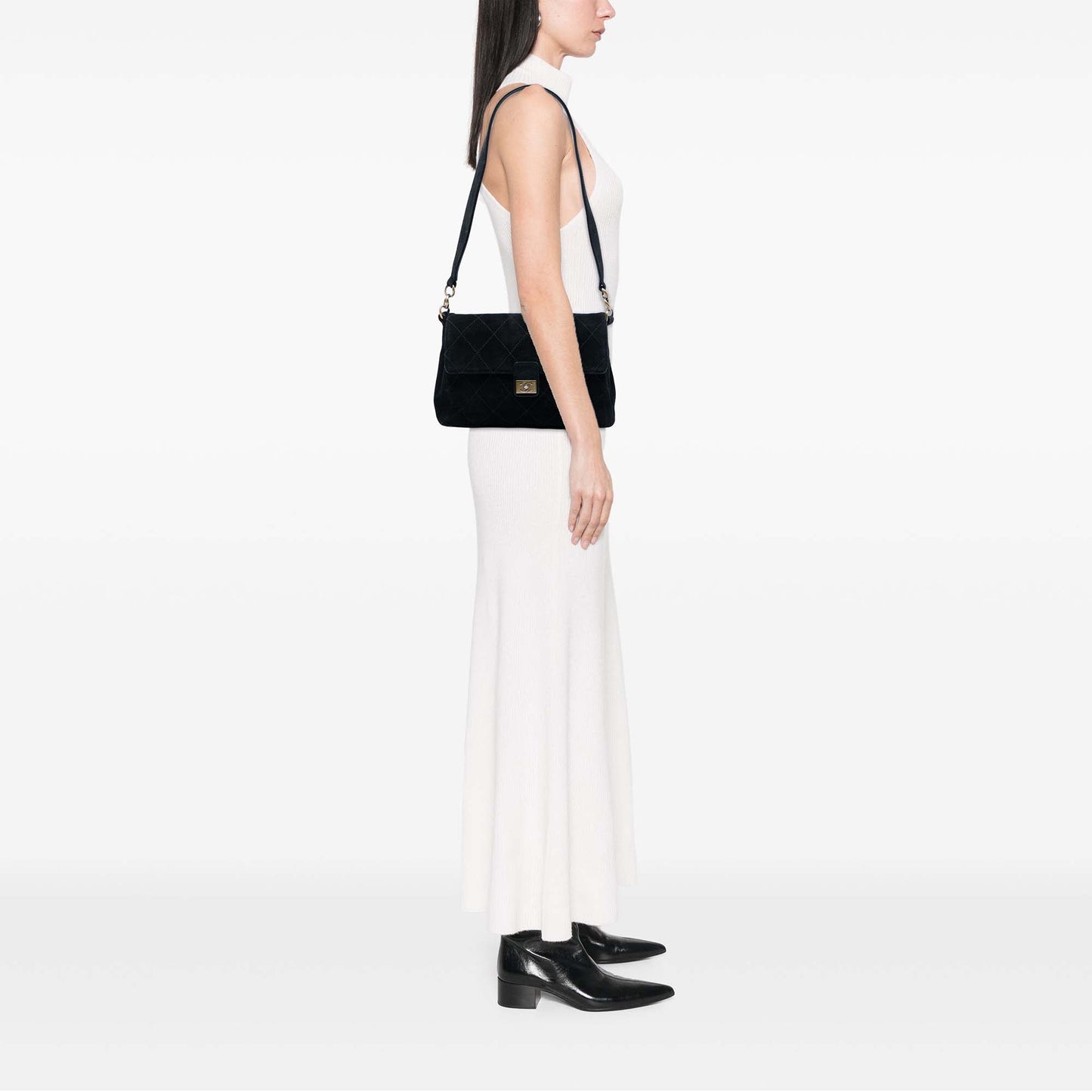 Chanel CC Quilted Suede Shoulder Bag