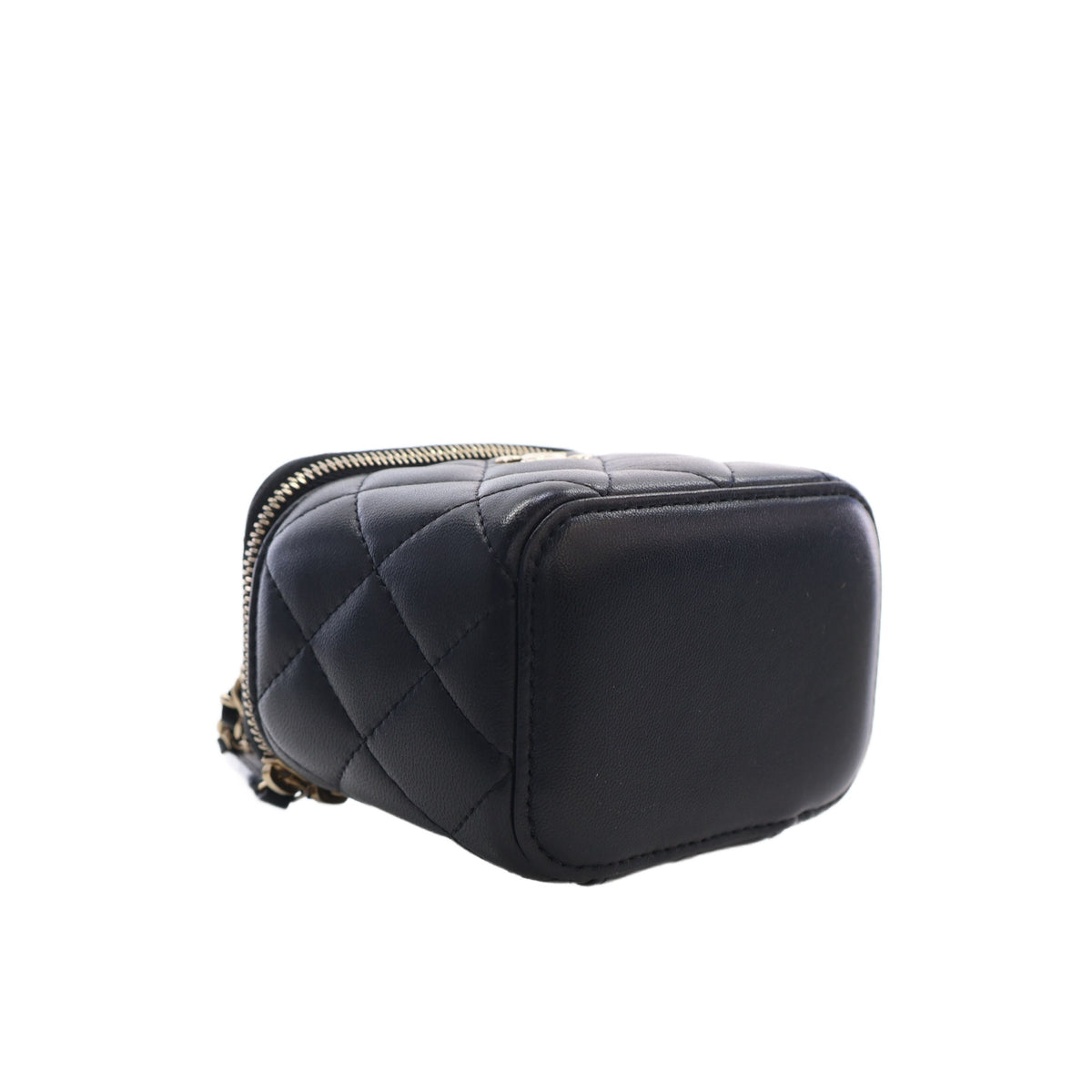 Chanel Mini CC Quilted Lambskin Top Handle Vanity Case With Chain — Black