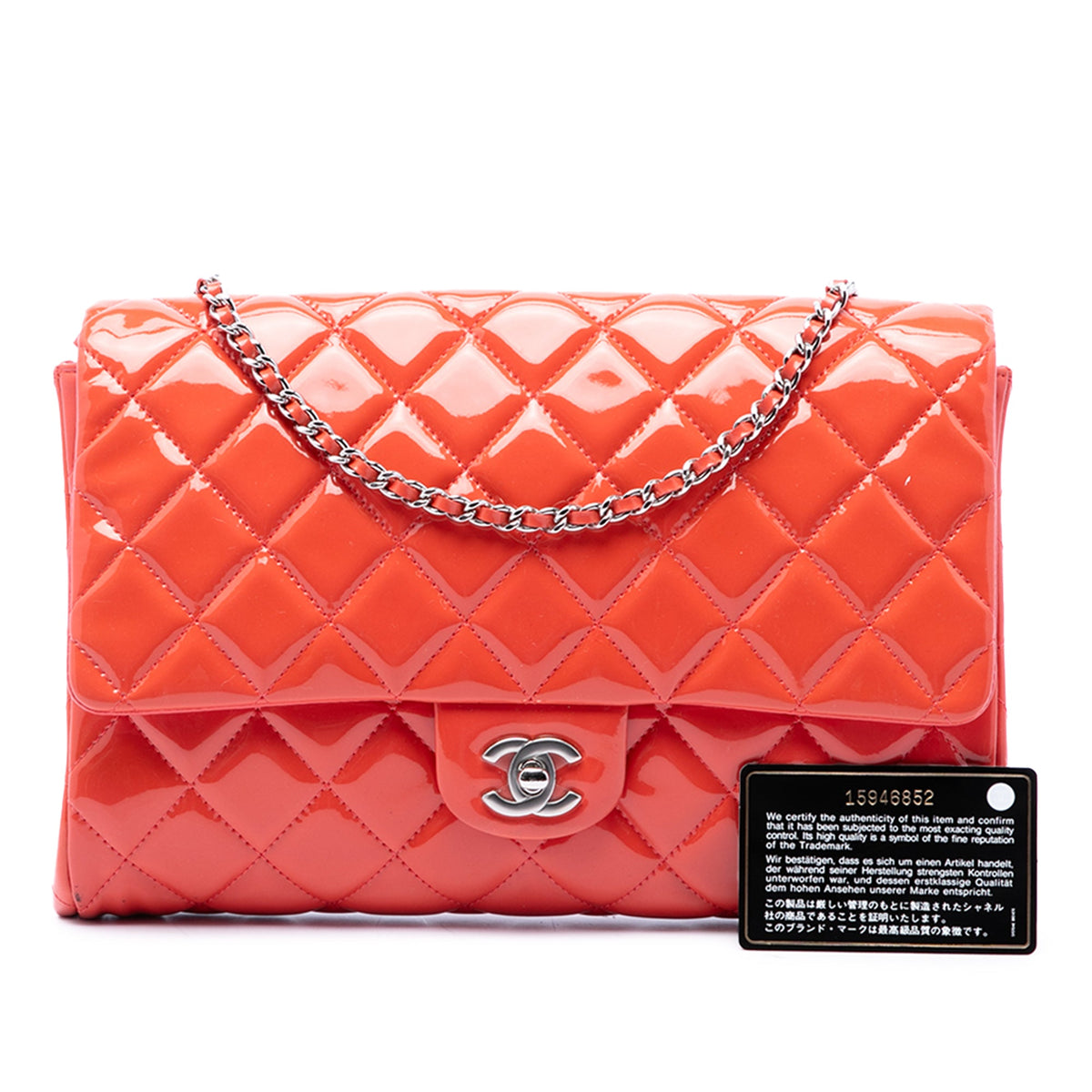 Chanel CC Quilted Patent Flap Clutch with Chain — Pink