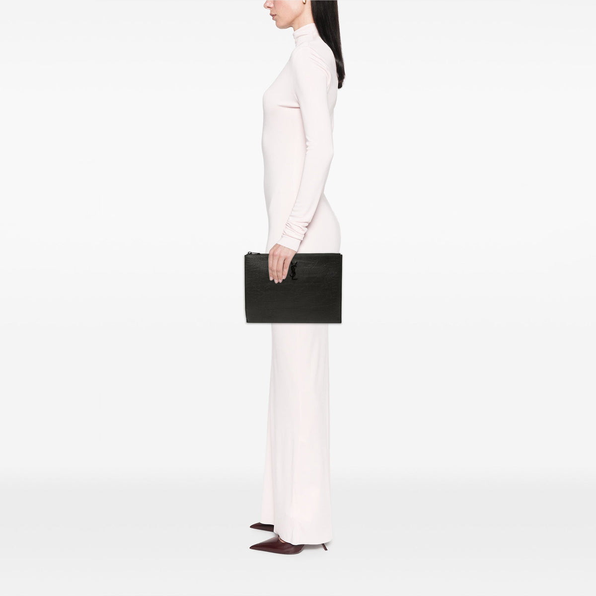 Saint Laurent Croc Embossed Leather Monogram iPad Case
