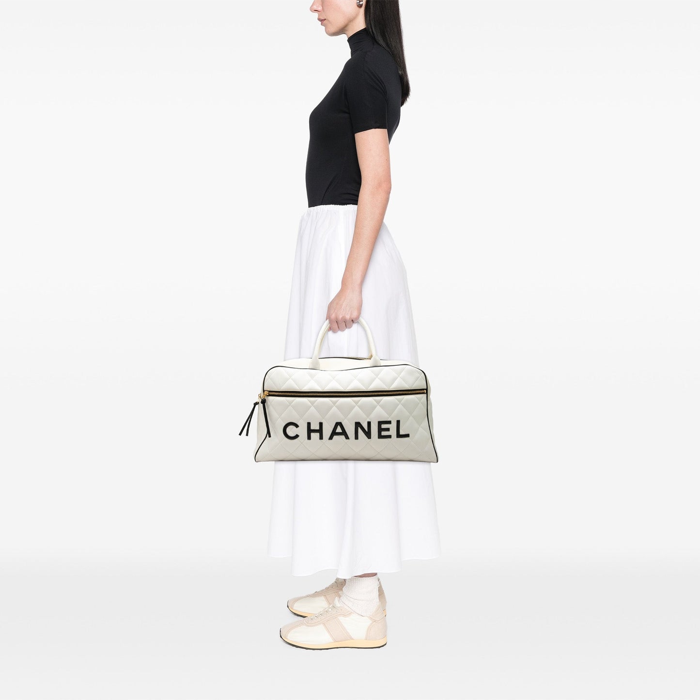 Chanel Quilted Lambskin Grand Logo Duffle Bag