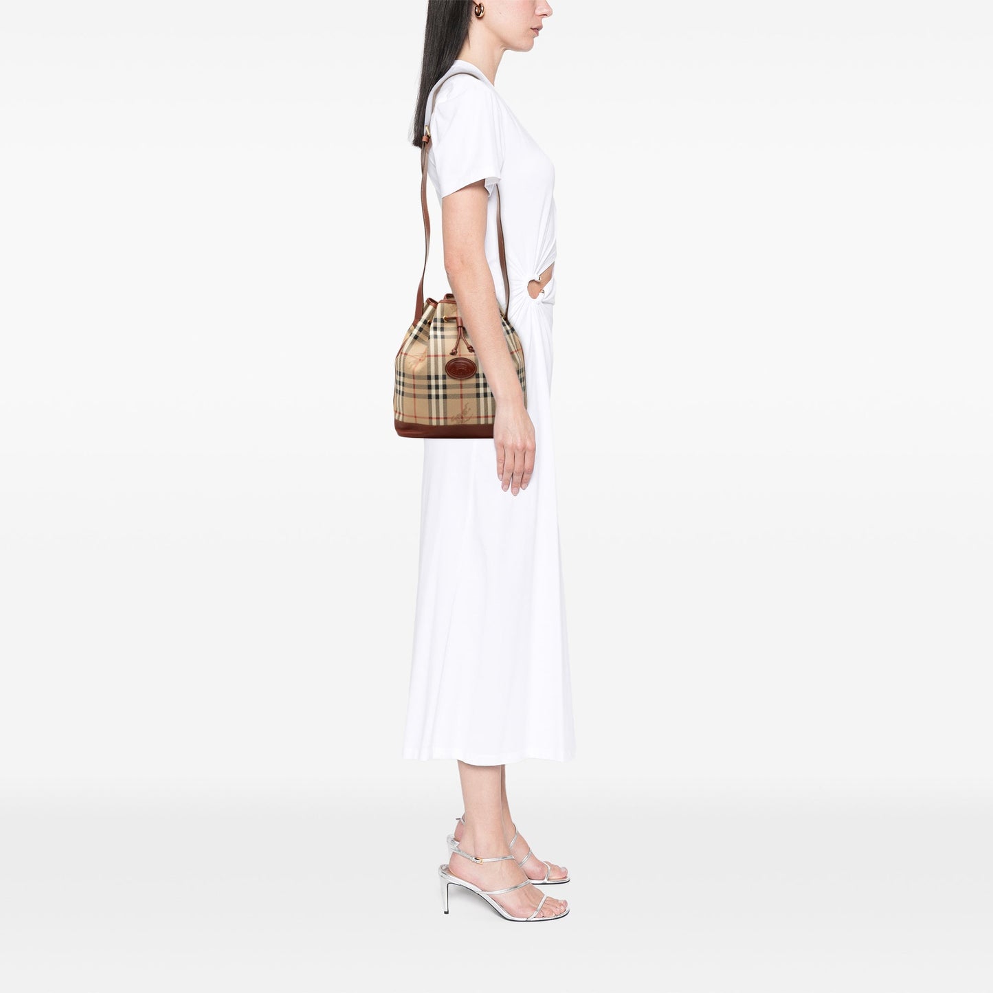 Burberry Haymarket Check Coated Canvas Drawstring Bucket Bag