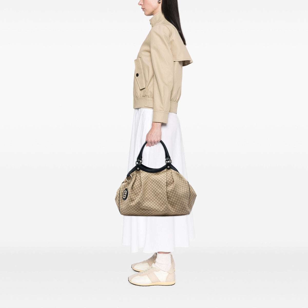 Gucci Large Diamante Canvas Sukey Tote — Beige