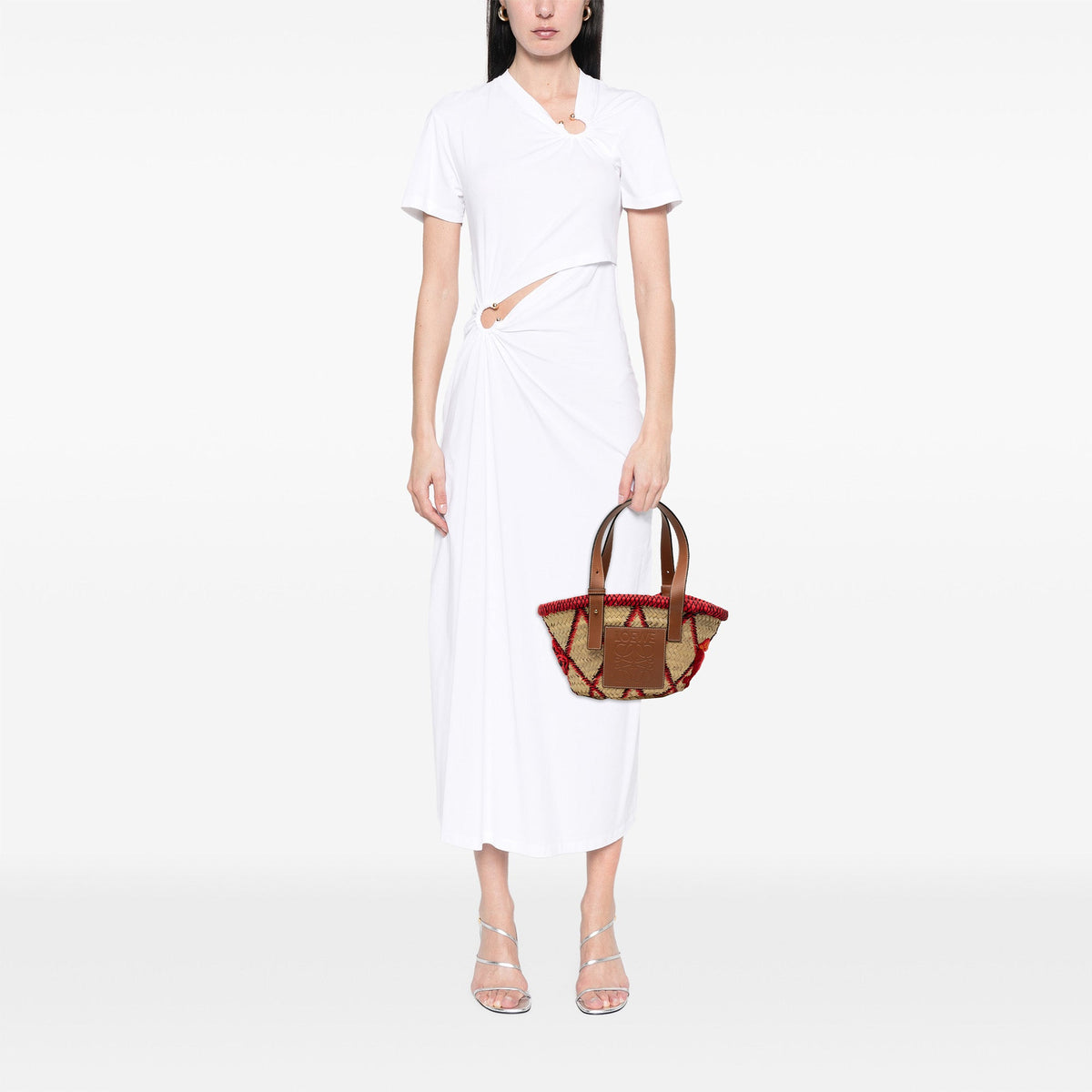 LOEWE Small Raffia Animal Embroidered Anagram Basket Tote