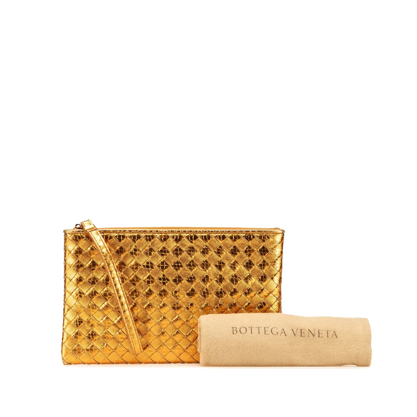 Bottega Veneta Metallic Leather and Snake Skin Intrecciato Wristlet Clutch