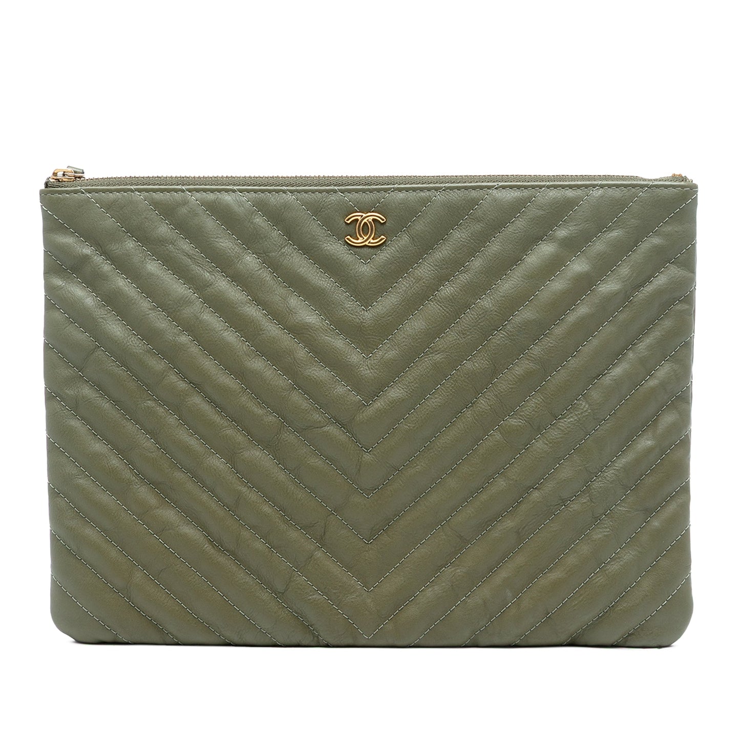 Chanel Medium Chevron Caviar O Case Clutch