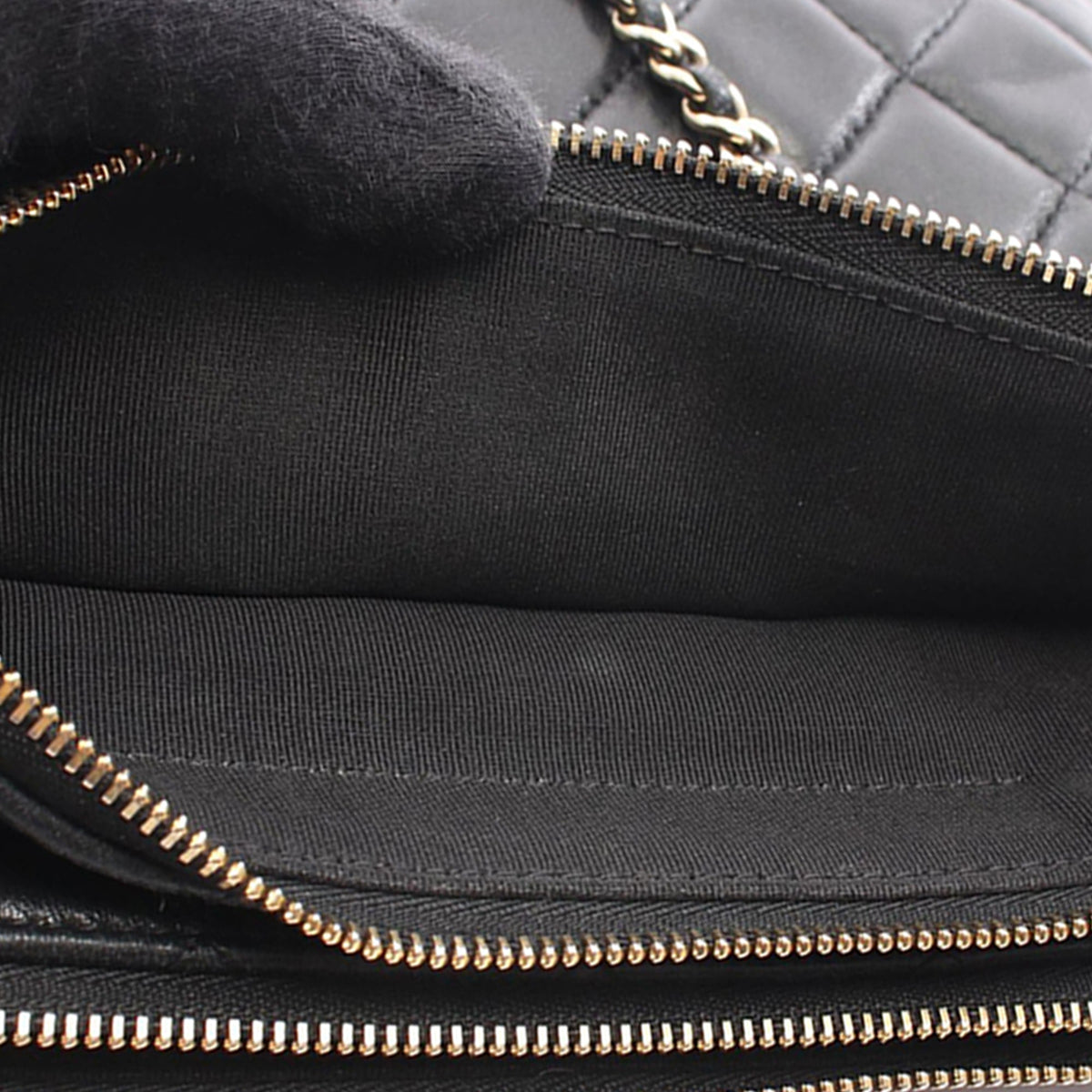 Chanel CC Quilted Lambskin Pouch with Mini Flap Purse — Black