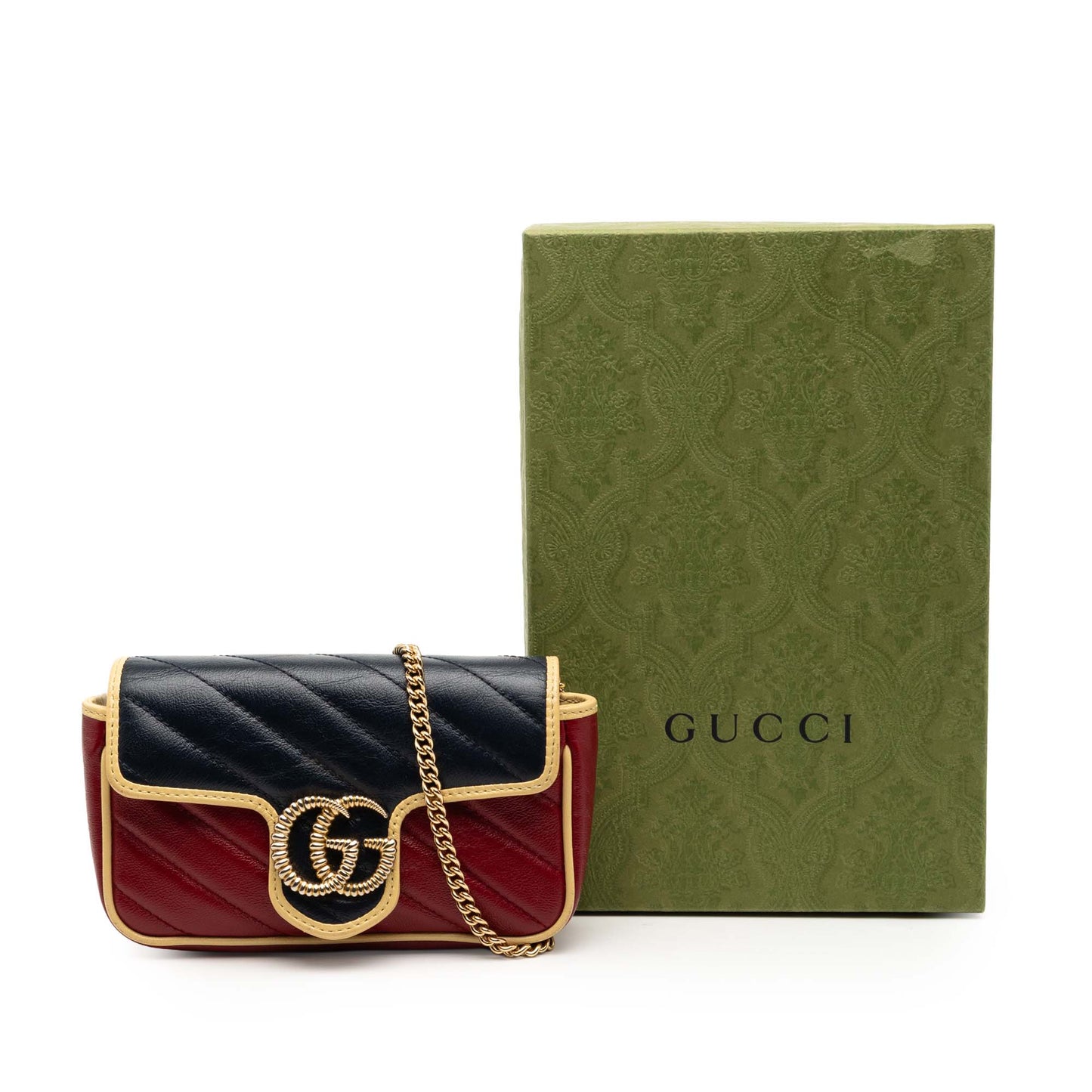 Gucci Super Mini GG Marmont Tricolor Matelasse Leather Torchon Flap Crossbody