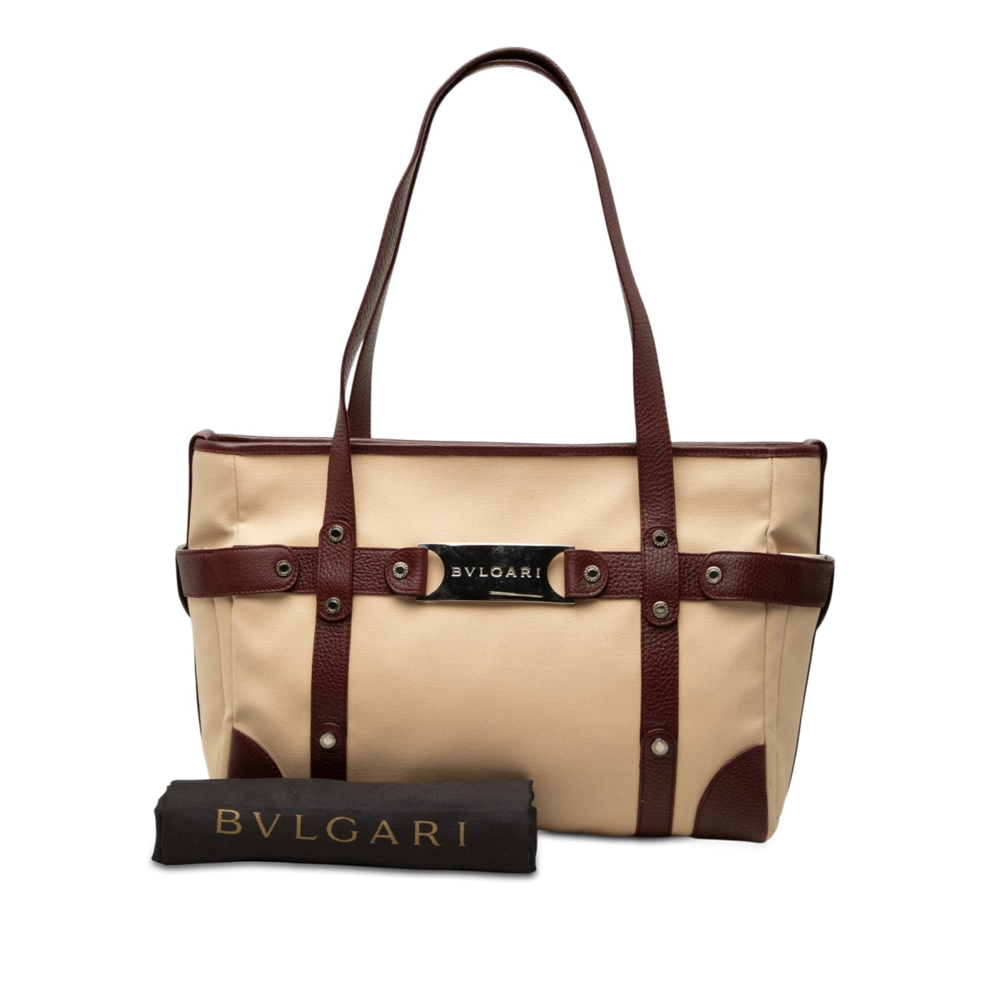 Bvlgari Leather Trimmed Canvas Tote