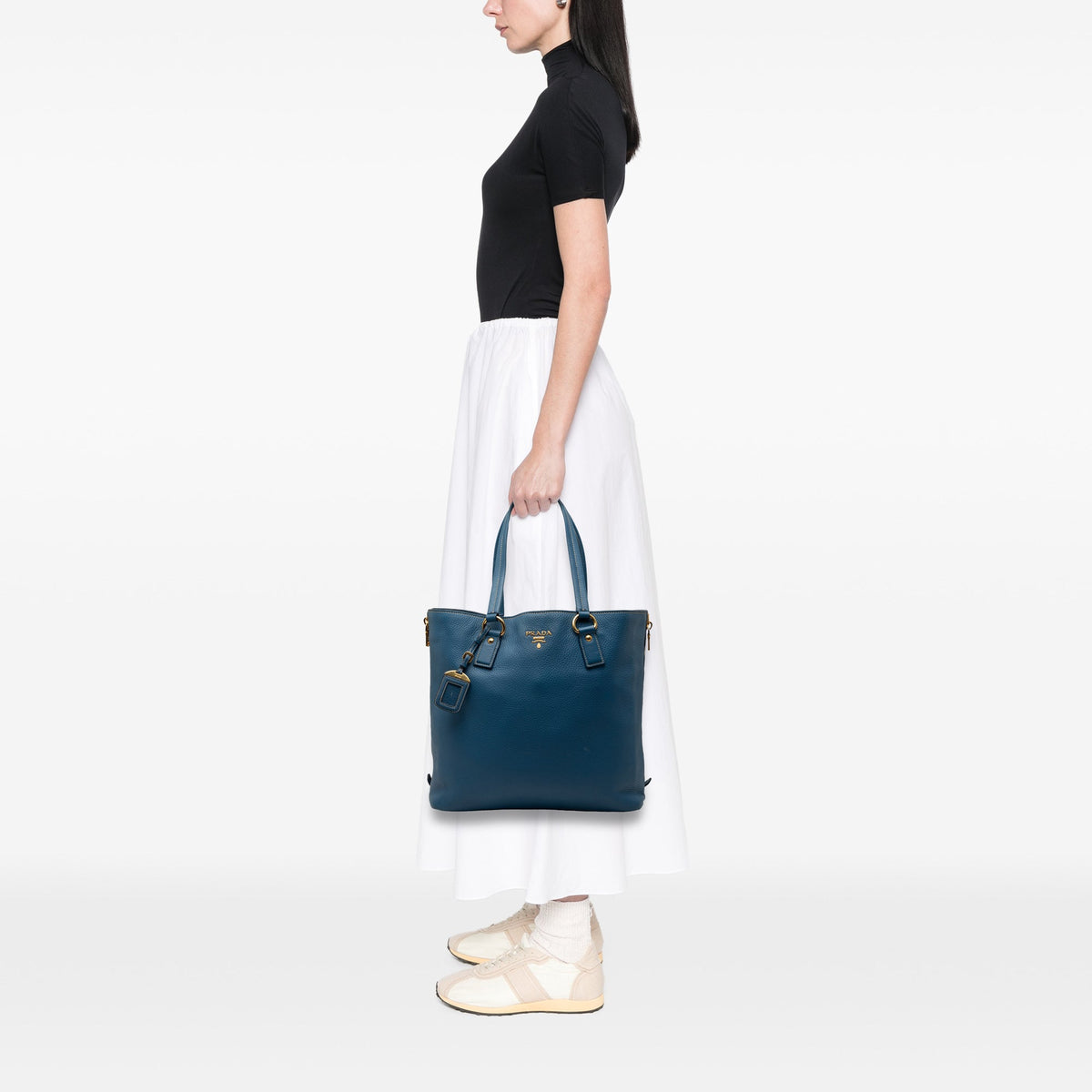Prada Vitello Daino Side Zip Shopper Tote