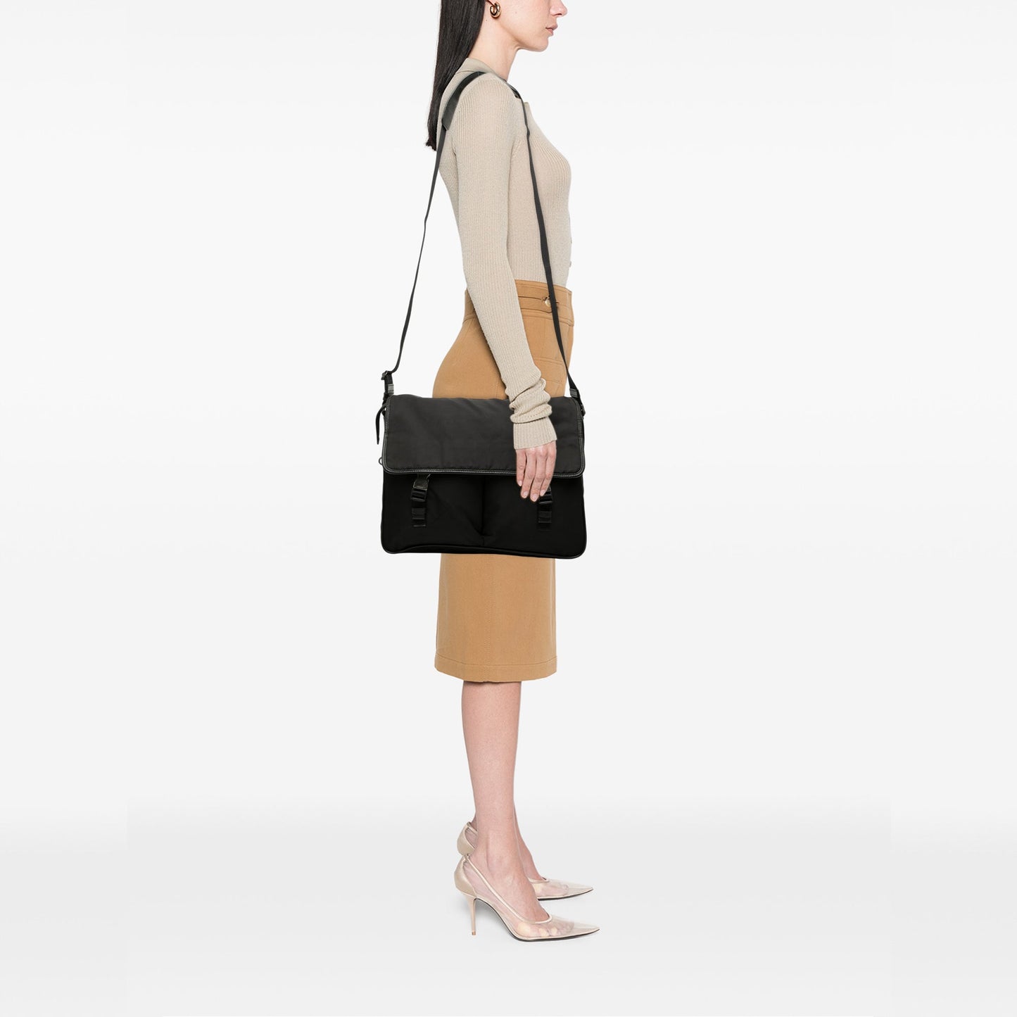Prada Tessuto Double Buckle Messenger Bag