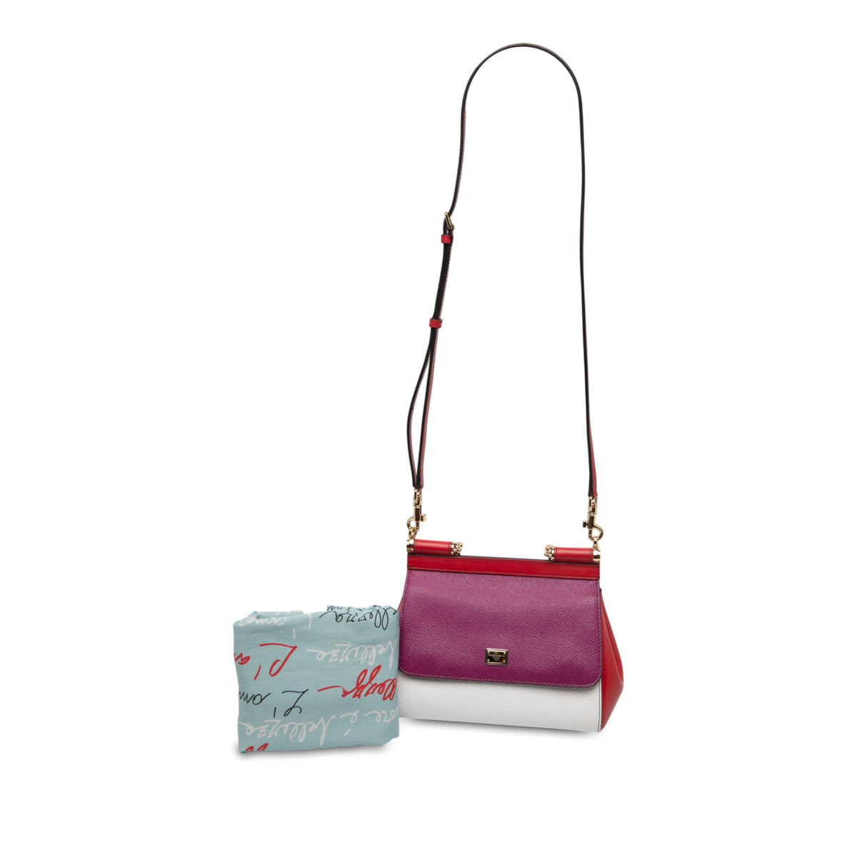 Dolce & Gabbana Small Tricolor Grained Calfskin Miss Sicily Satchel — White