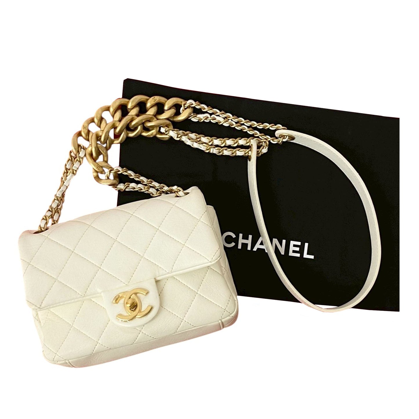 Chanel Mini Quilted Shiny Lambskin Dual Chain Flap
