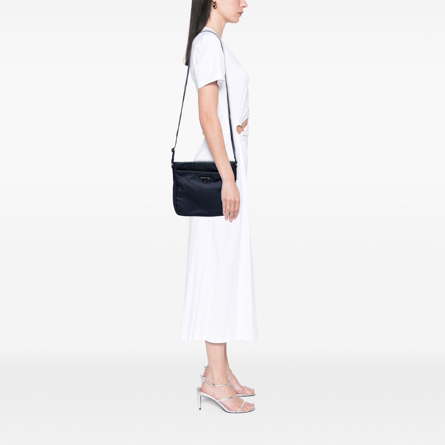Prada Saffiano Trimmed Tessuto Zip Top Crossbody