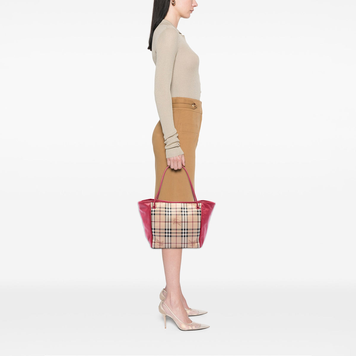 Burberry Small Haymarket Check Coated Canvas and Calfskin Canterbury Tote