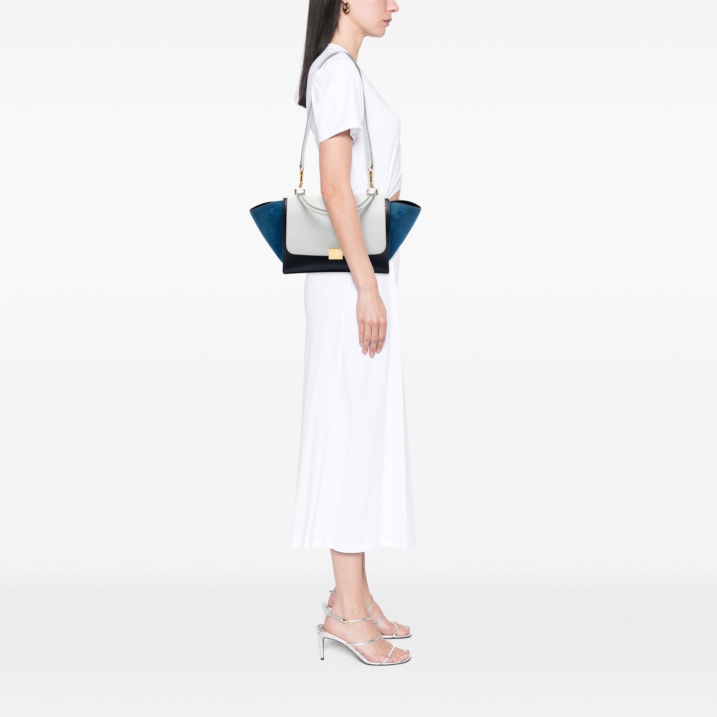 Small Tricolor Leather Trapeze Satchel