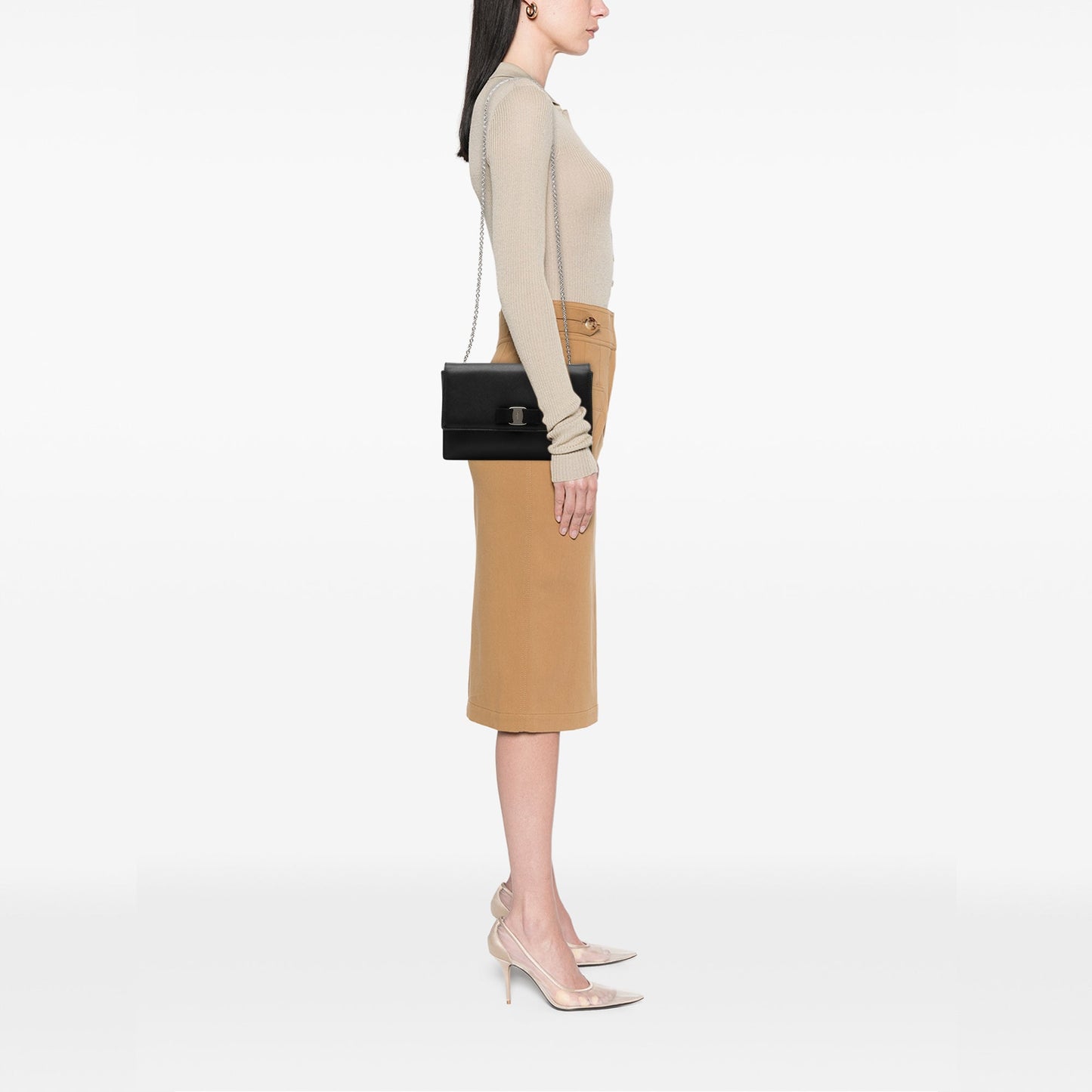 Ferragamo Leather Vara Bow Chain Crossbody