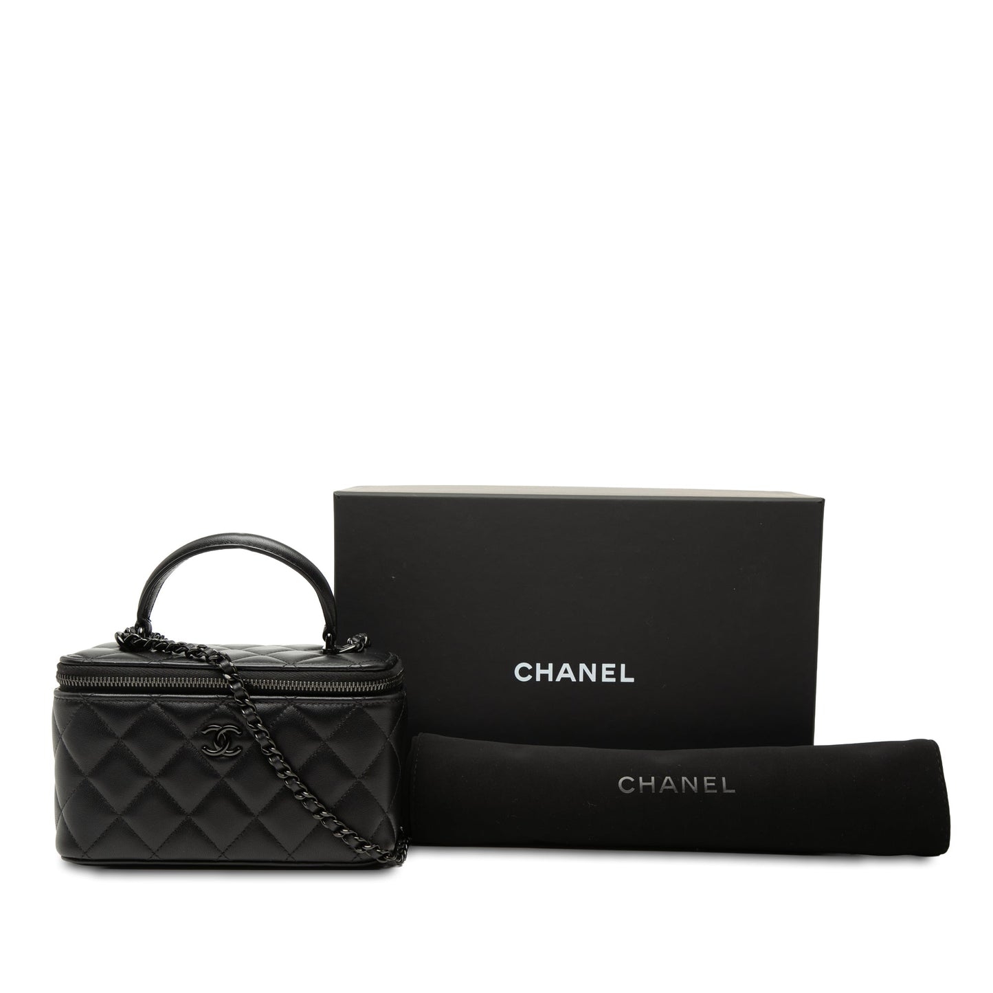 Chanel Small Lambskin So Black Top Handle Vanity Case with Chain