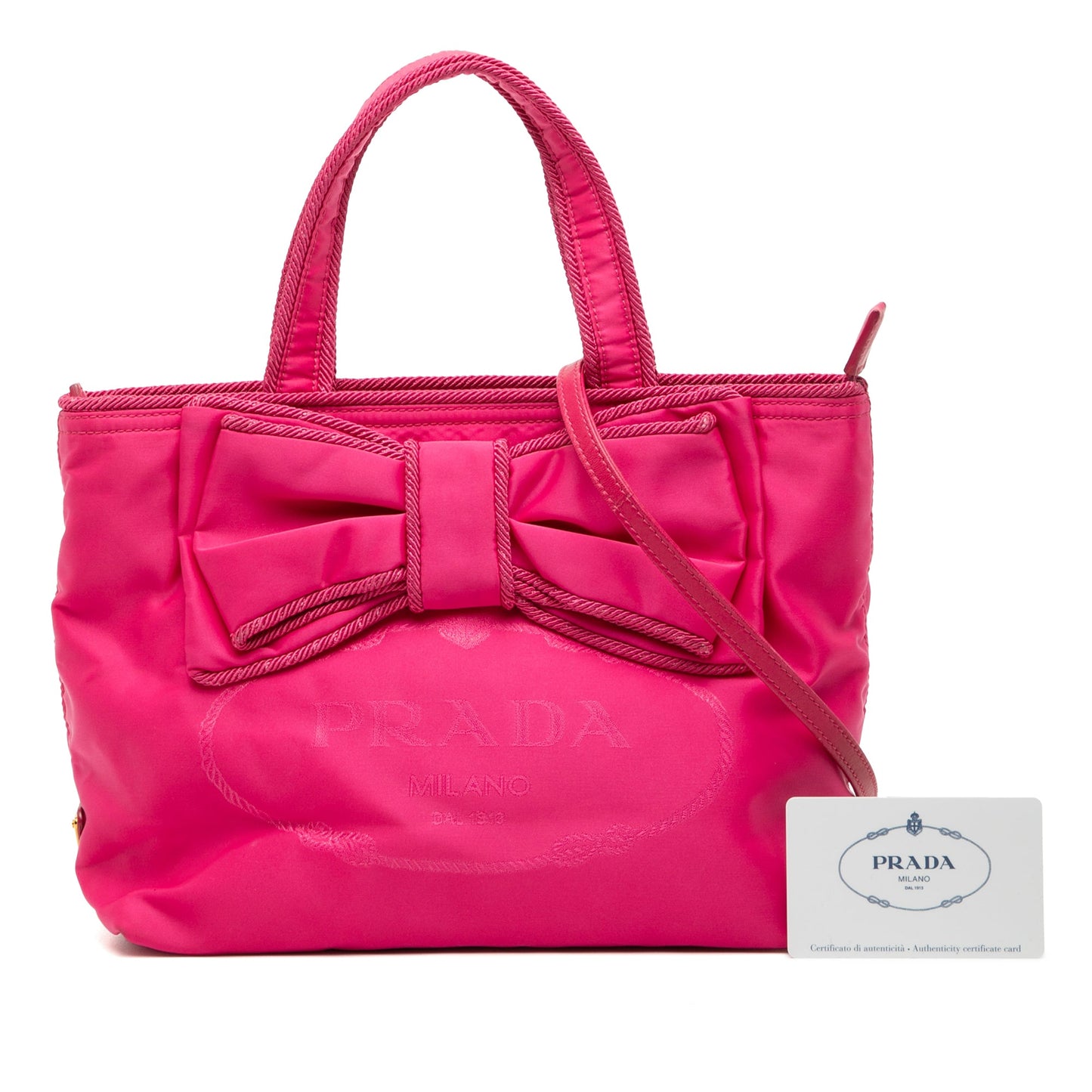 Prada Tessuto Canapa Logo Bow Satchel
