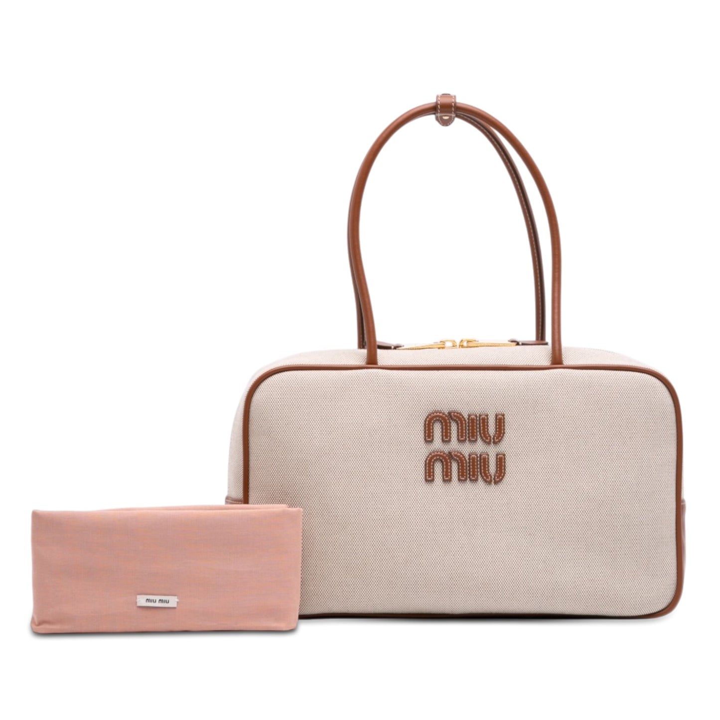 Miu Miu Large Canvas and Leather Logo Beau Handbag