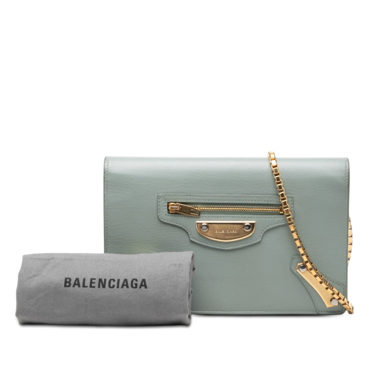 Balenciaga Goatskin Motocross Metallic Edge Wallet on Chain