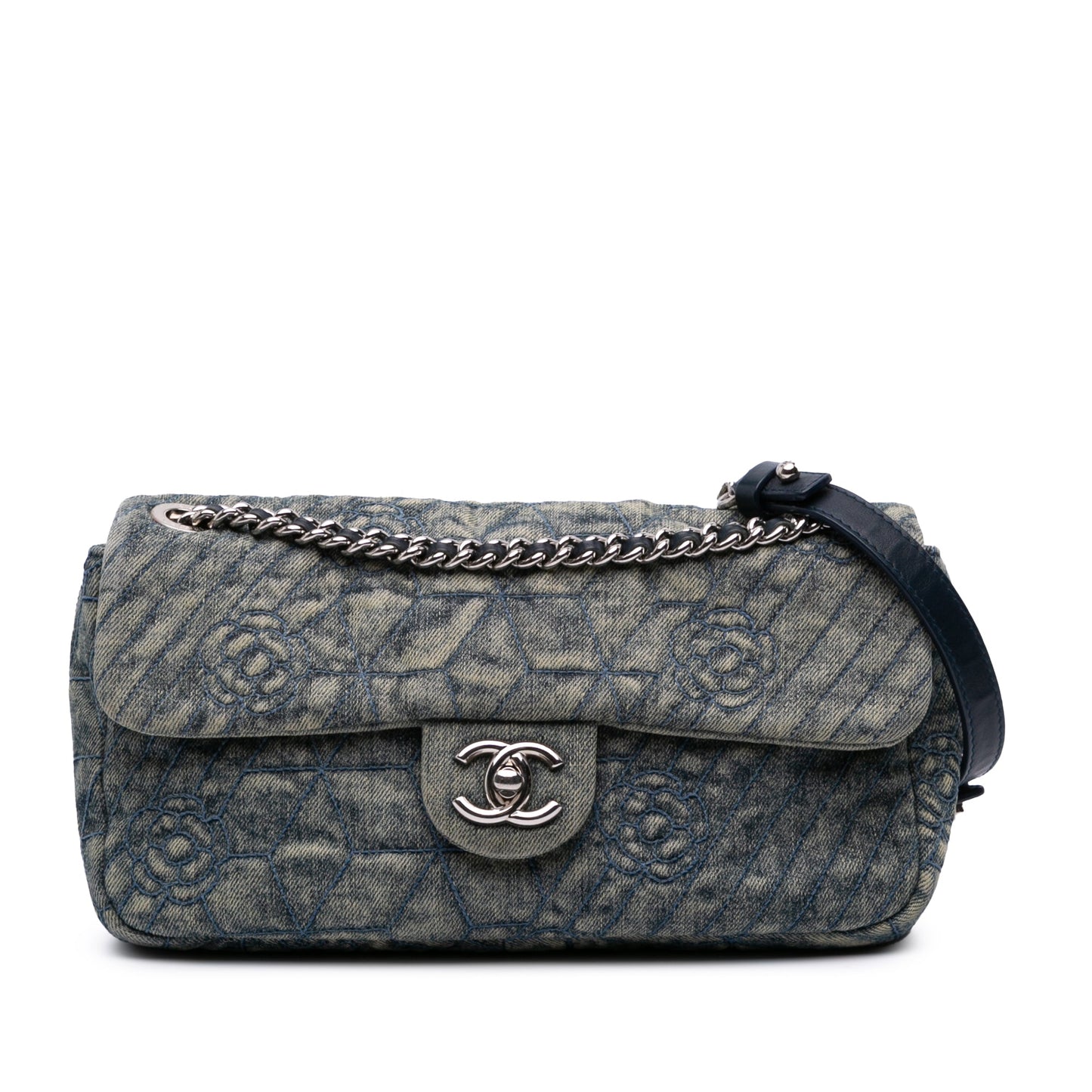 Chanel Medium Embroidered Denim Camellia Flap