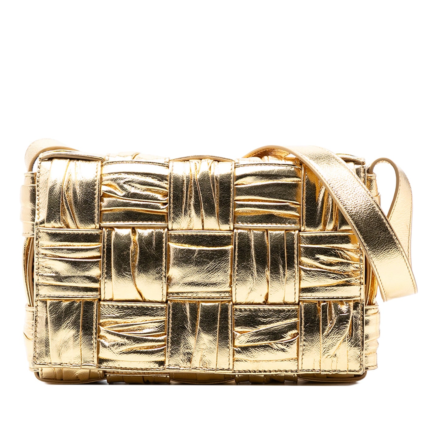 Bottega Veneta Metallic Calfskin Intreccio Plisse Cassette Crossbody