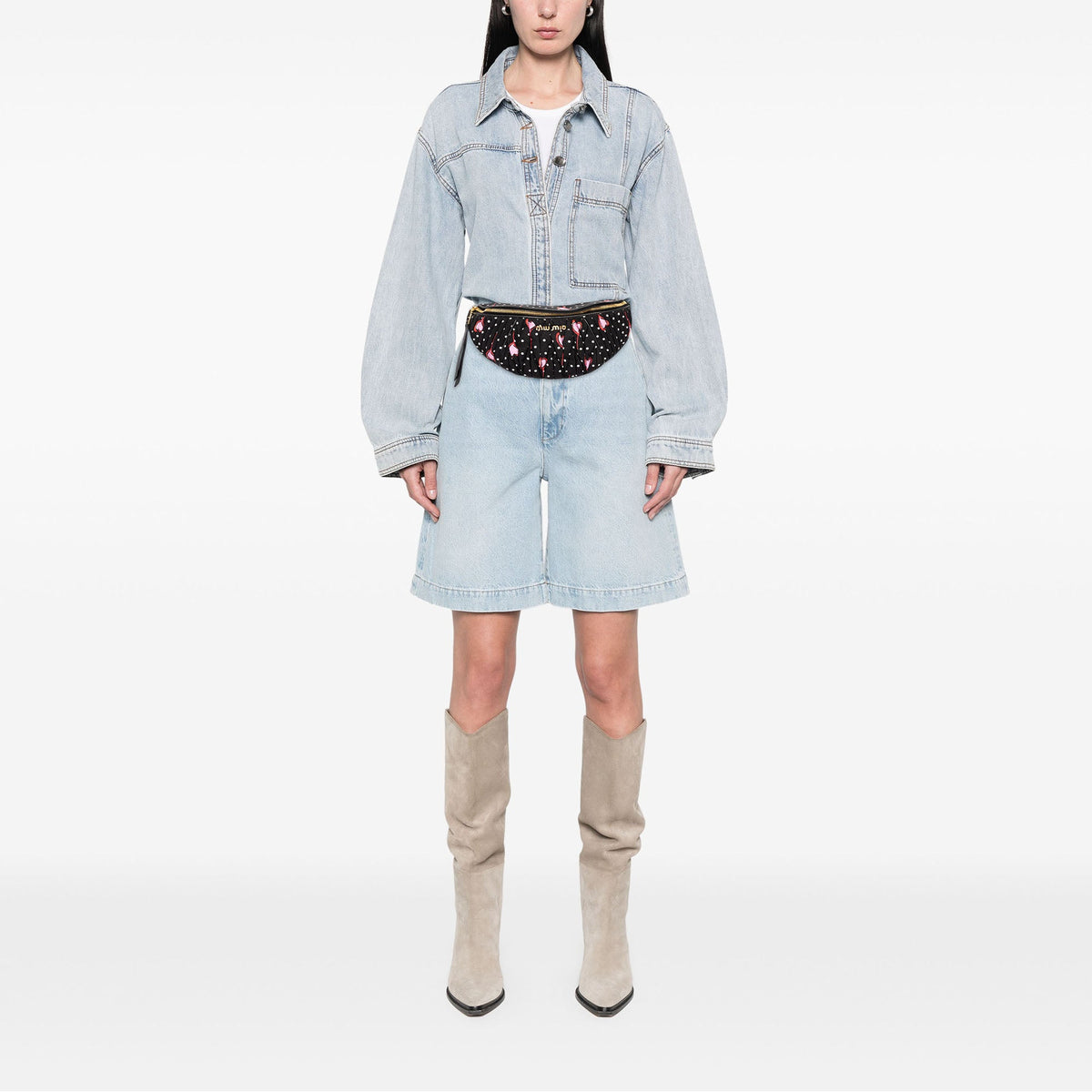 Miu Miu Matelasse Nylon Heart Print Belt Bag