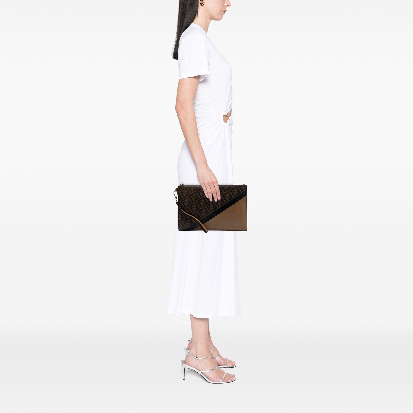 Fendi FF 1974 Coated Canvas and Leather Diagonal Clutch