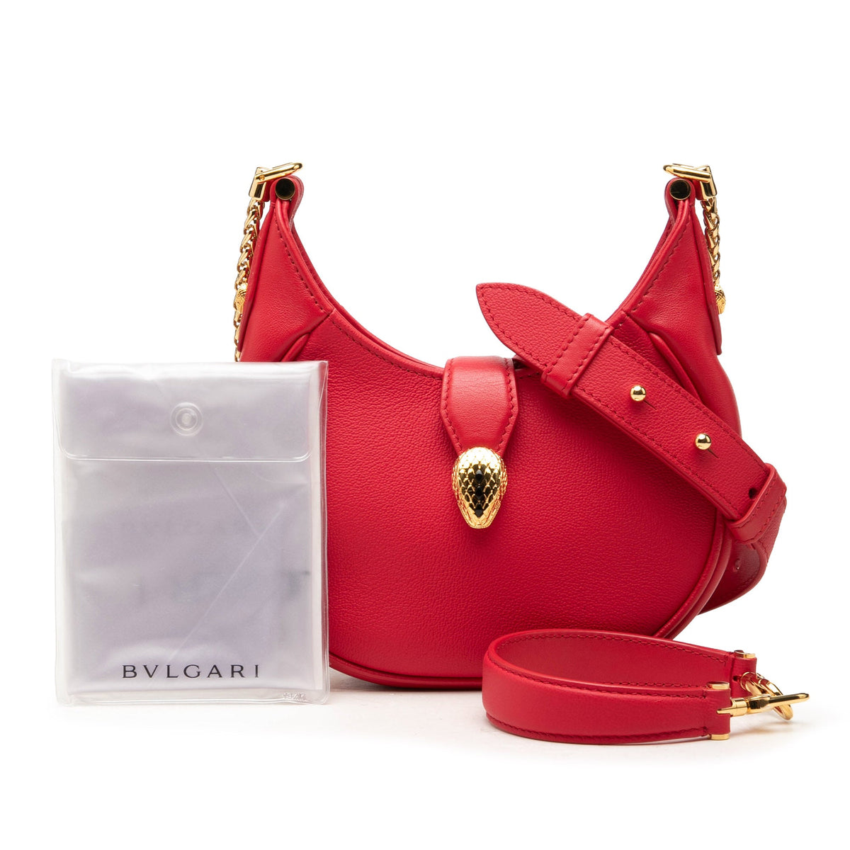 Bvlgari Small Leather Serpenti Ellipse Satchel — Red
