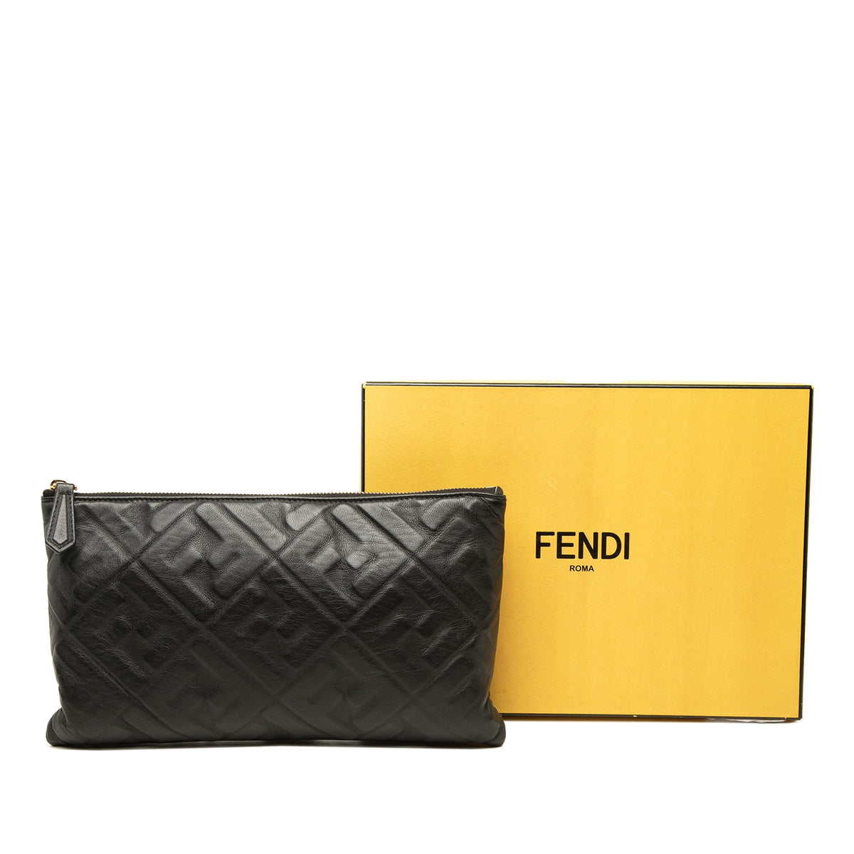 Fendi Embossed Leather FF 1974 Clutch — Black