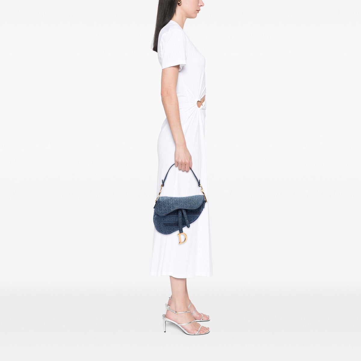 Dior Oblique Embroidered Denim Saddle Bag — Blue