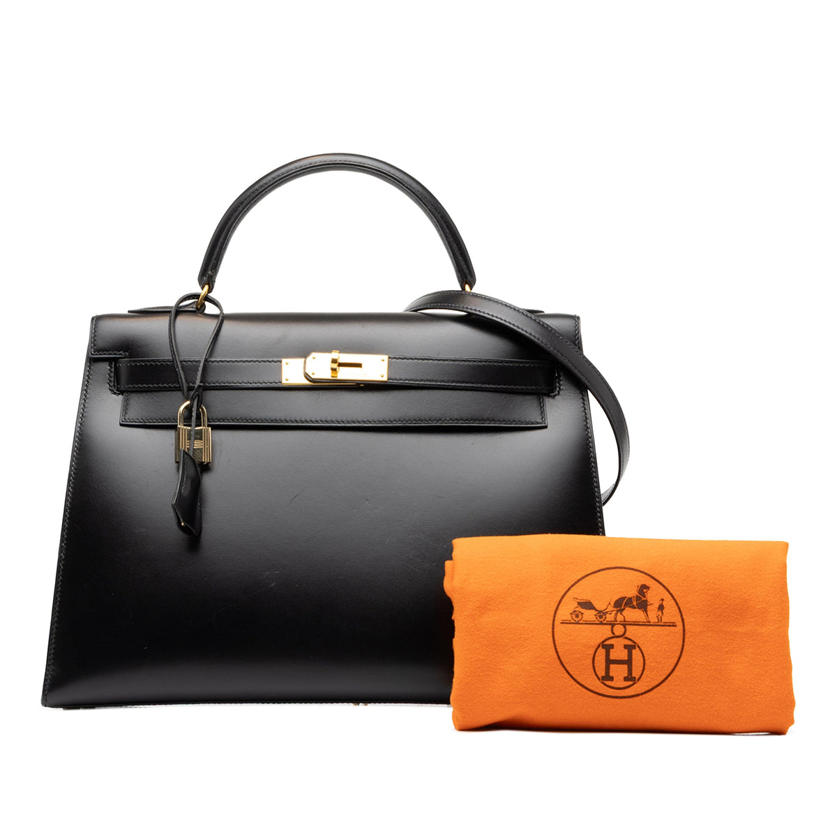 Hermès Box Calf Kelly Sellier 32 — Black