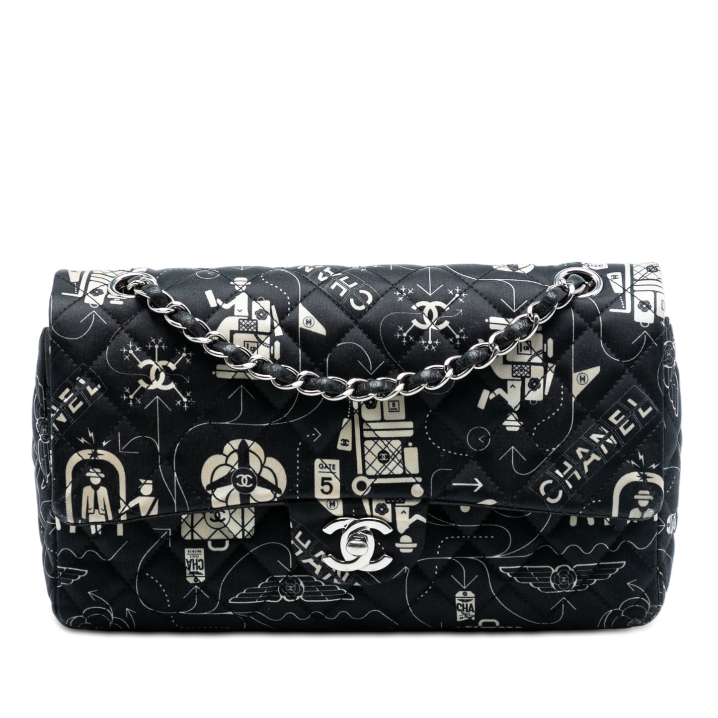 Chanel Medium Classic Satin Airline Double Flap