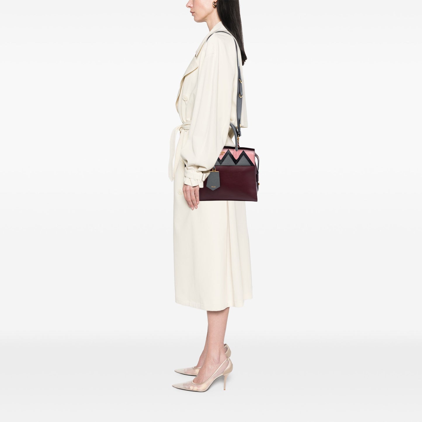 Prada Medium Saffiano Trimmed City Calf Greca Esplanade Satchel