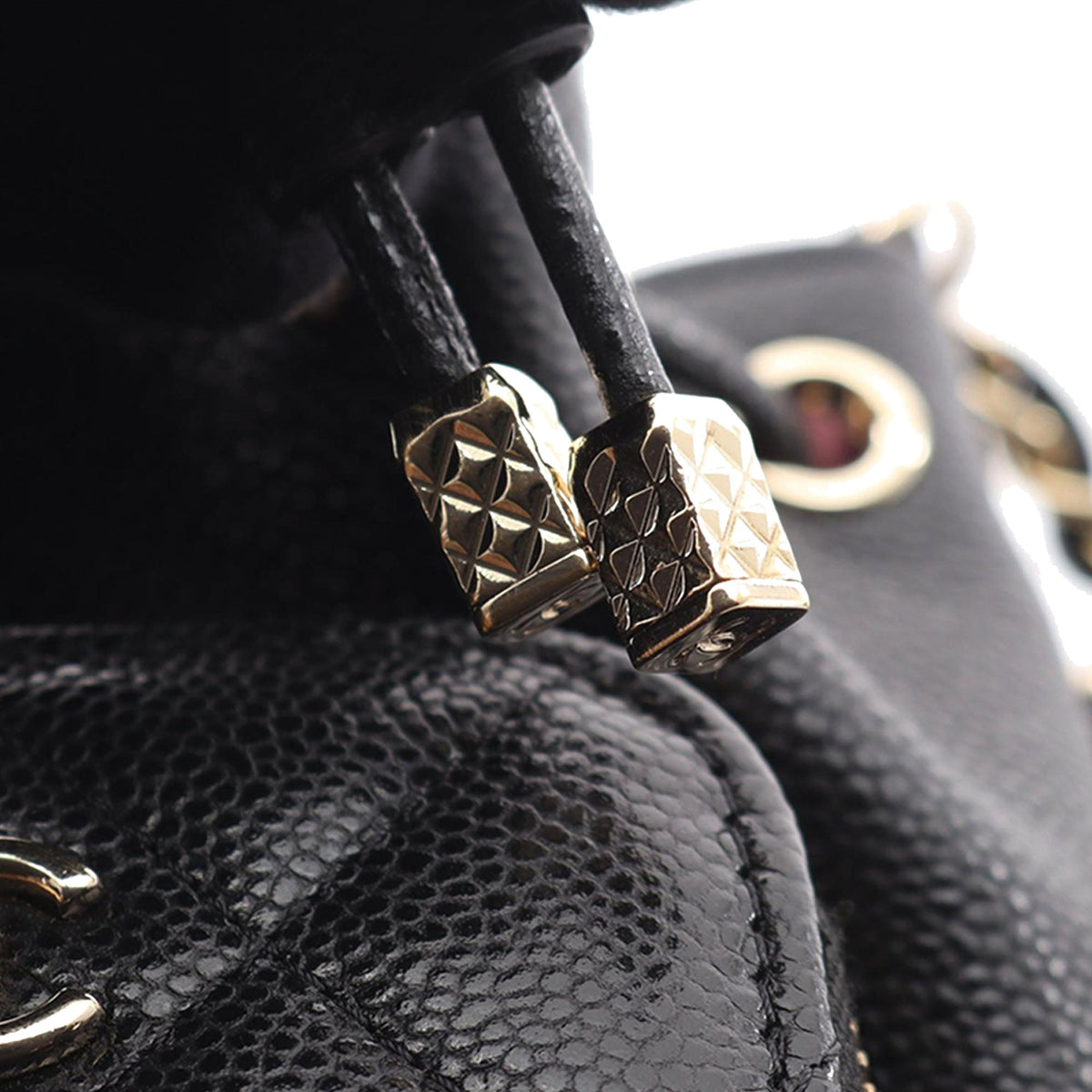 Chanel Quilted Leather Drawstring Bucket Bag — Black