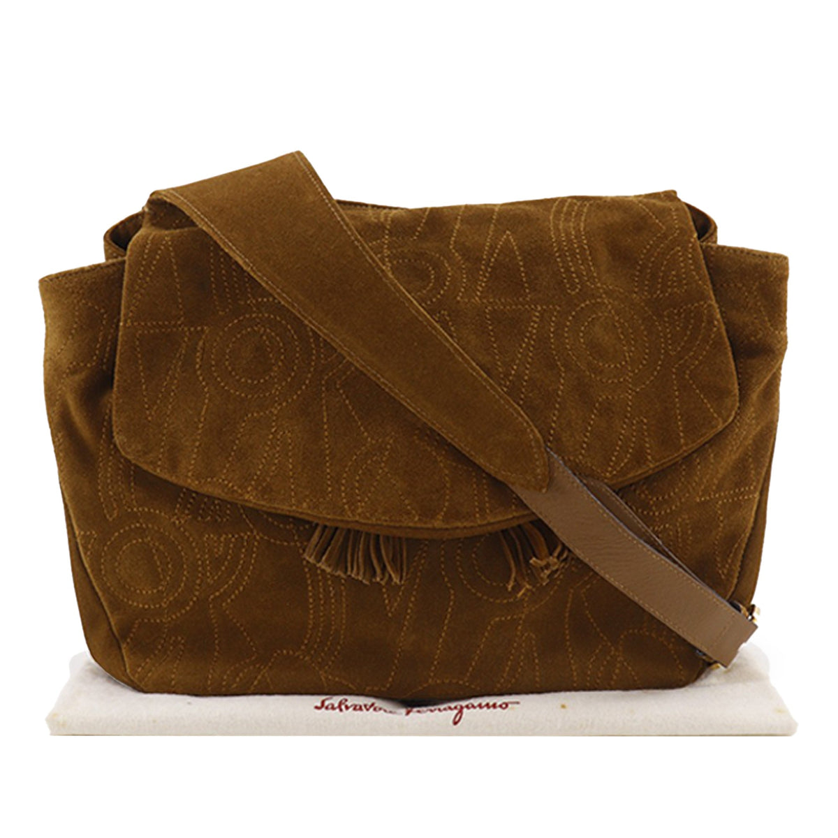 Ferragamo Stitched Suede Tassel Crossbody