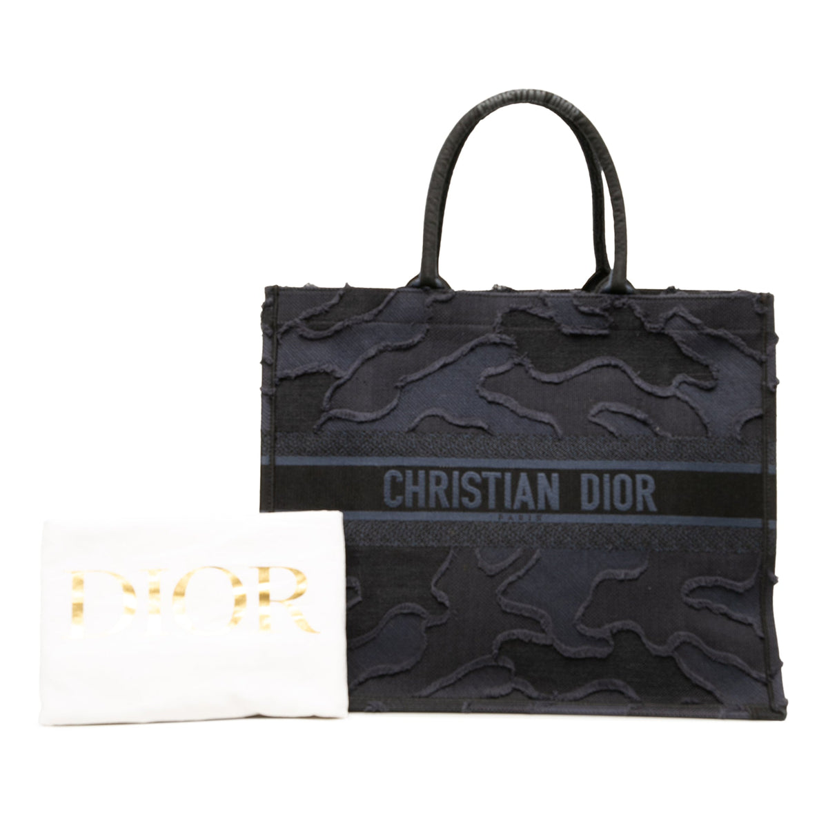 Dior Large Embroidered Canvas Camouflage Book Tote — Blue