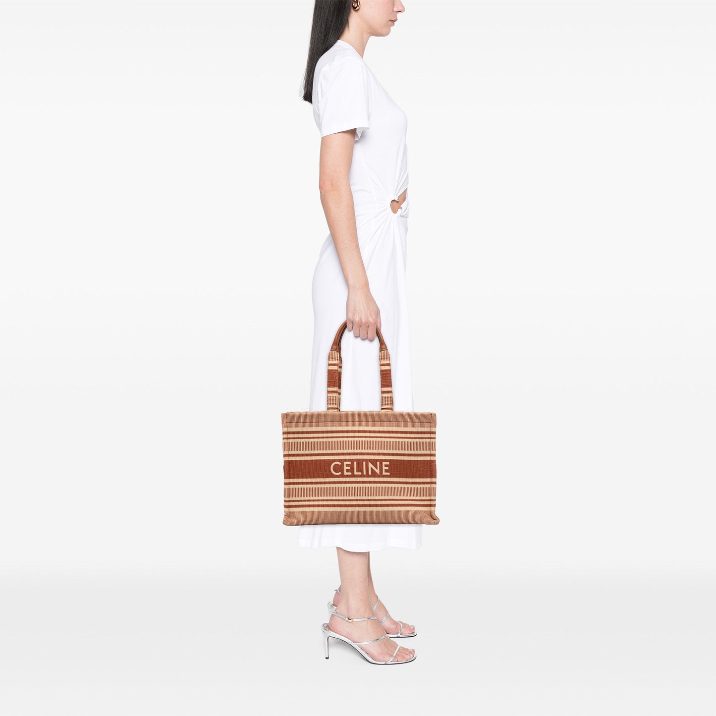 Celine Large Striped Canvas Cabas Thais Tote