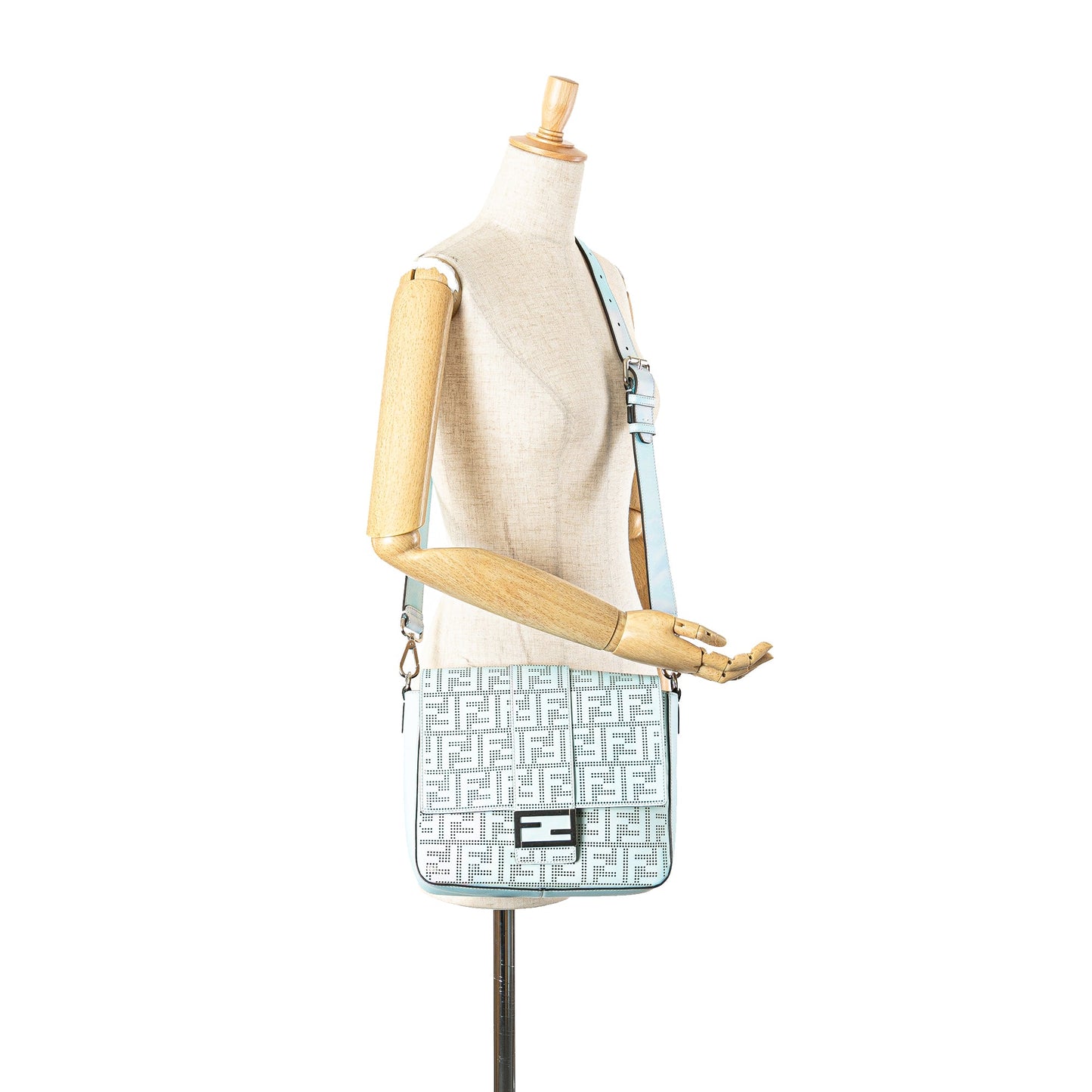 Fendi Medium Zucca Perforated Leather Baguette Messenger Bag